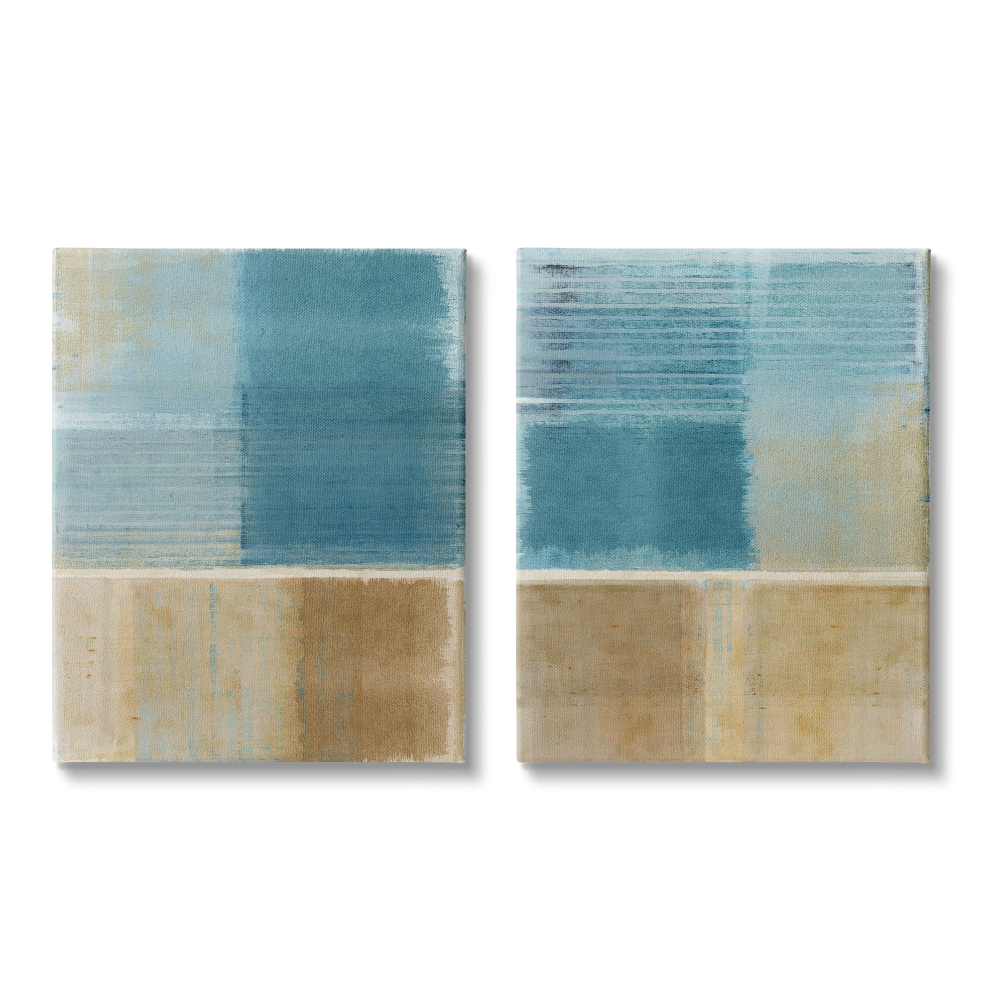 Stupell Industries Brown & Blue Abstraction Abstract Painting Gallery Wrapped Canvas Art Print Wall Art, 24 x 30, Set of 2