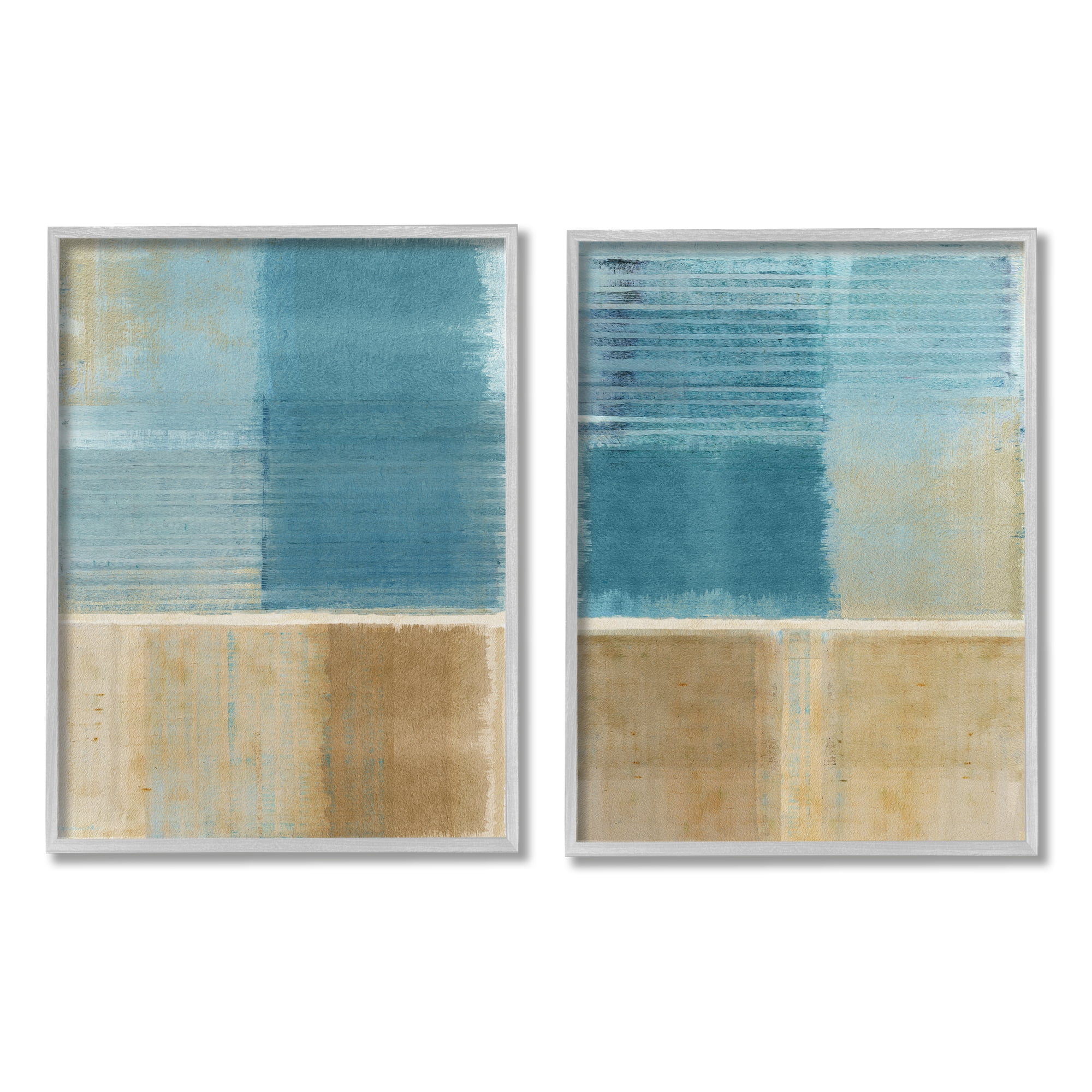Stupell Industries Brown & Blue Abstraction Abstract Painting Gray Framed Art Print Wall Art, 11 x 14