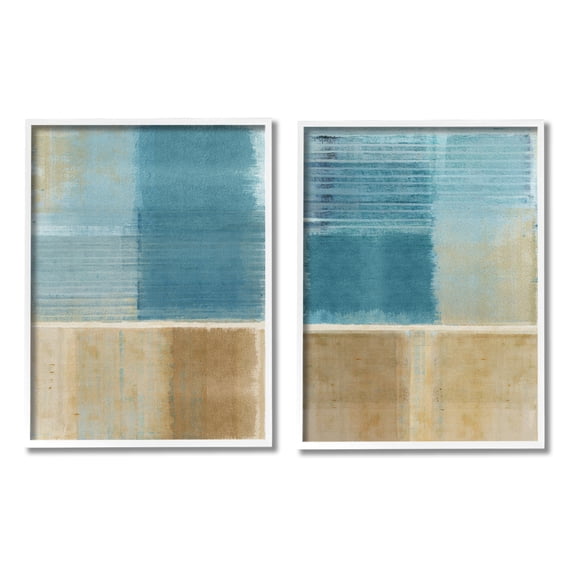 Stupell Industries Brown & Blue Abstraction Abstract Painting White Framed Art Print Wall Art, 11 x 14