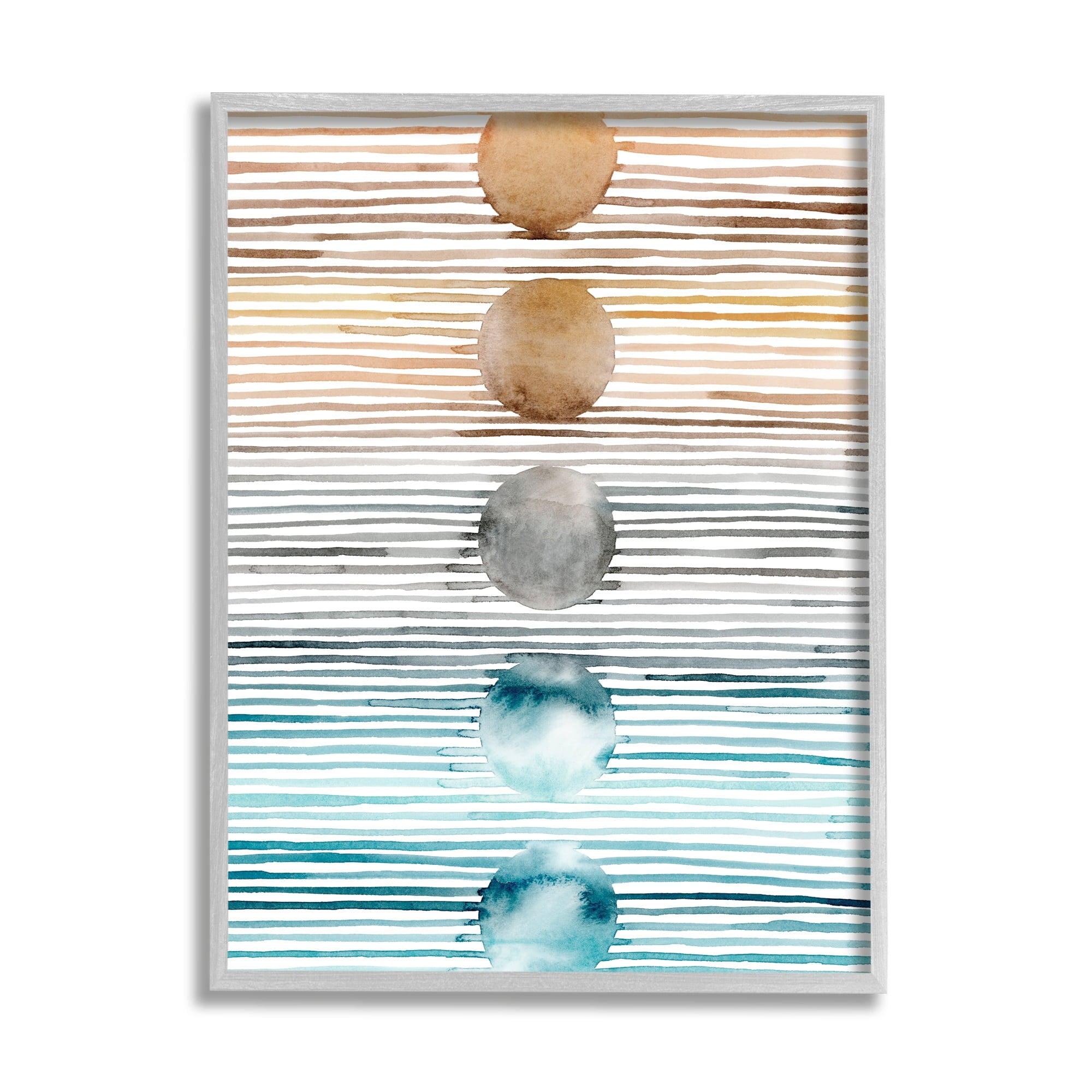 Stupell Industries Brown & Blue Gradient Circles Abstract Painting Gray Framed Art Print Wall Art