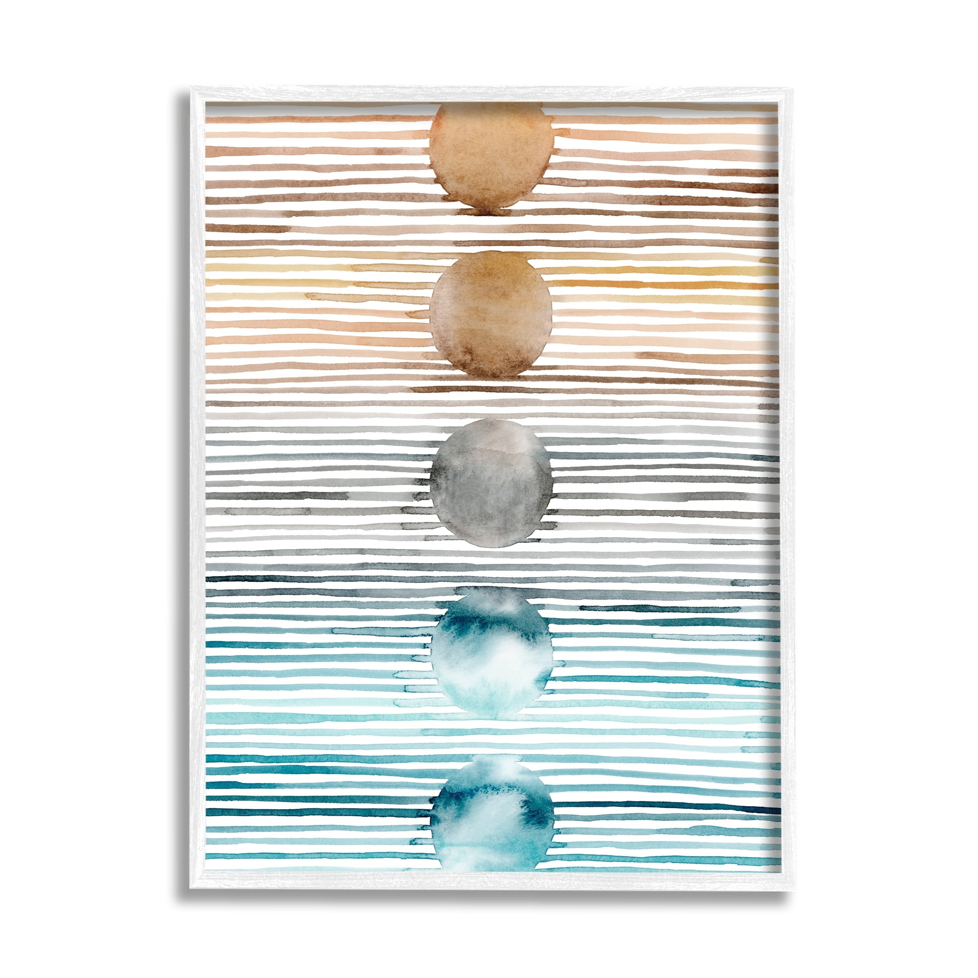 Stupell Industries Brown & Blue Gradient Circles Abstract Painting White Framed Art Print Wall Art