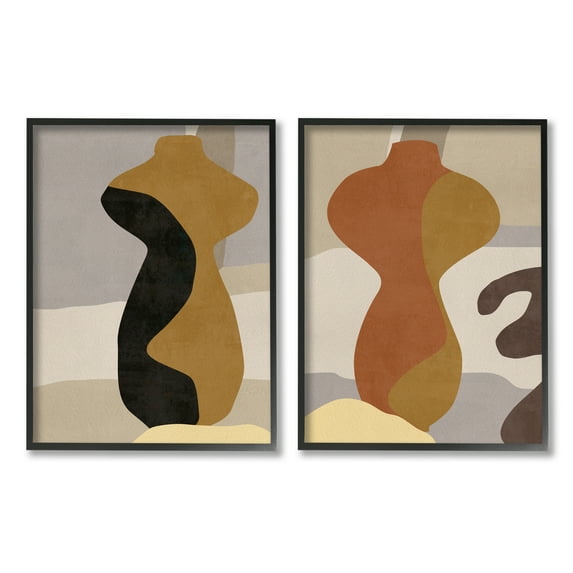 Stupell Industries Brown Boho Vases Abstract Painting Black Framed Art Print Wall Art, 24 x 30