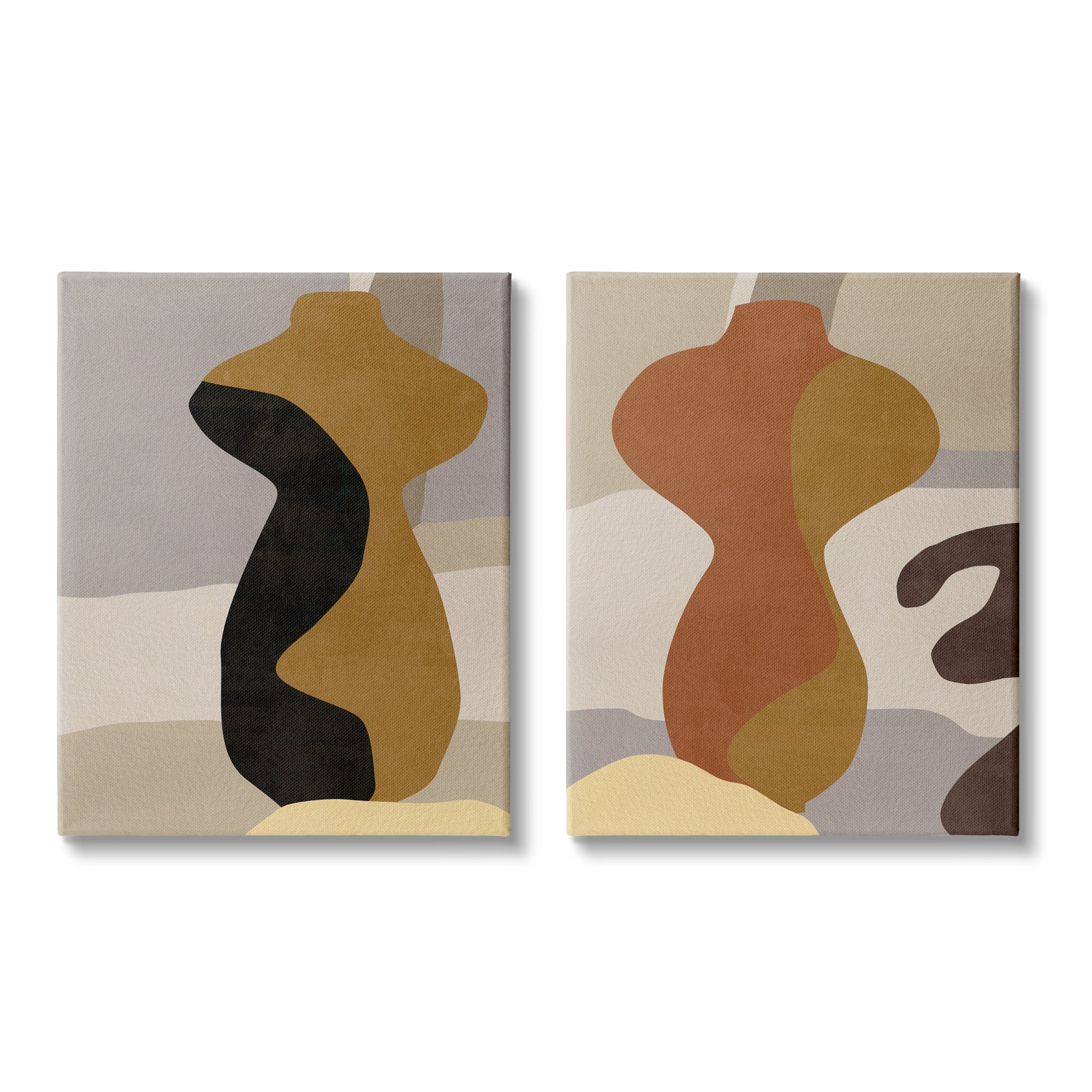 Stupell Industries Brown Boho Vases Abstract Painting Gallery Wrapped Canvas Art Print Wall Art, 16 x 20, Set of 2