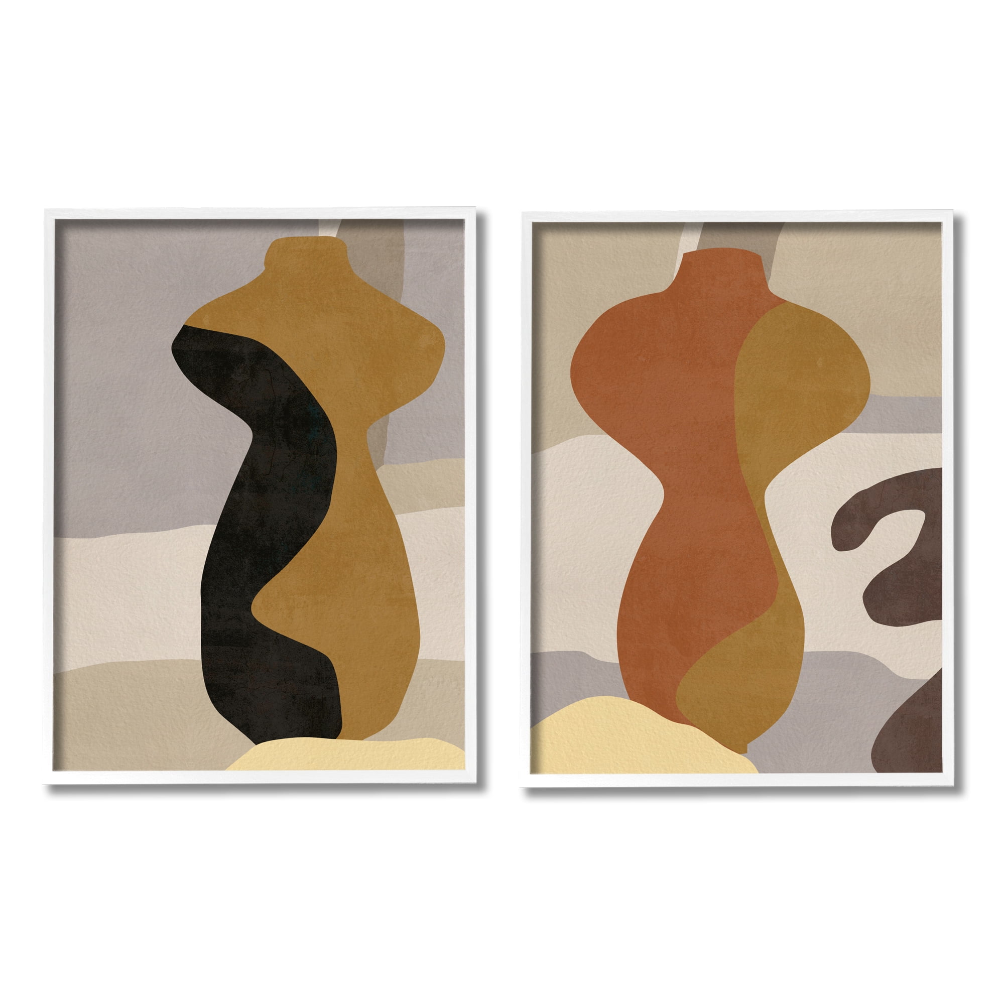 Stupell Industries Brown Boho Vases Abstract Painting White Framed Art Print Wall Art, 11 x 14