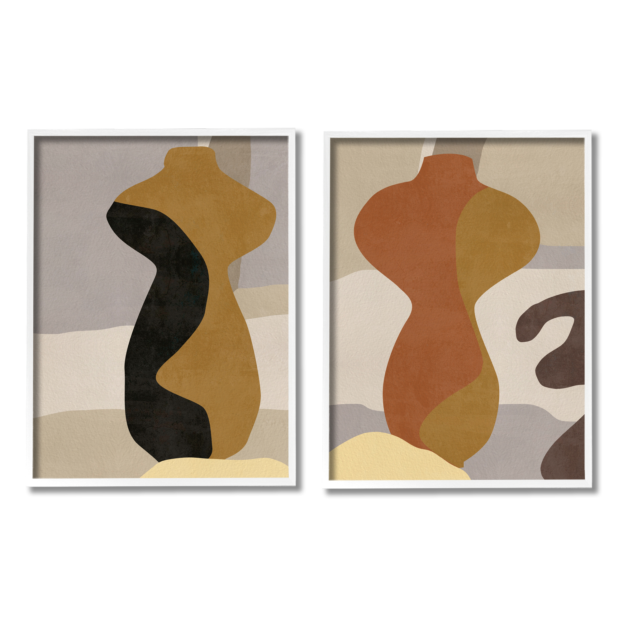 Stupell Industries Brown Boho Vases Abstract Painting White Framed Art Print Wall Art, 24 x 30