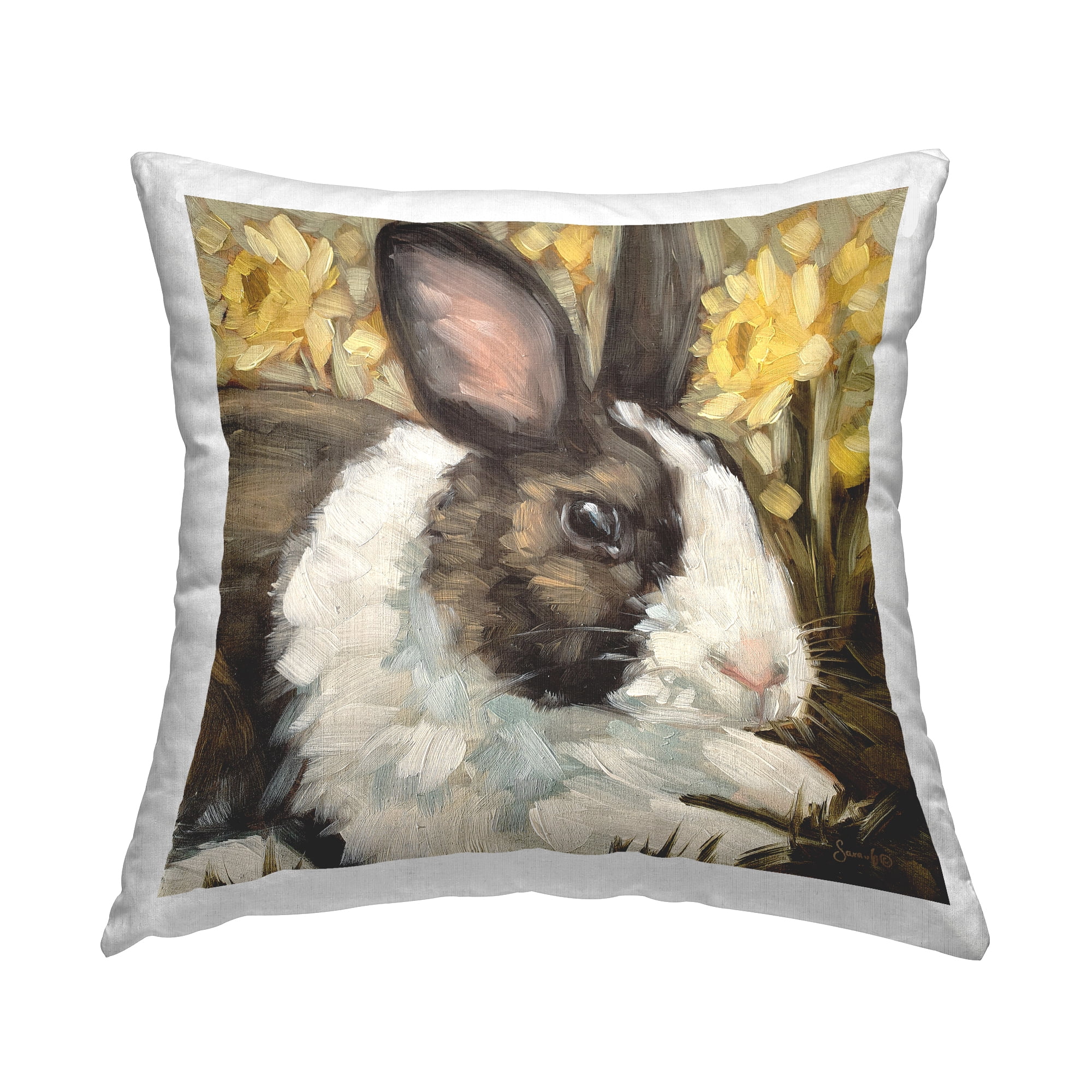 Stupell Industries Brown Bunny Nature Blooms Printed Throw Pillow Design by Sara G. Designs