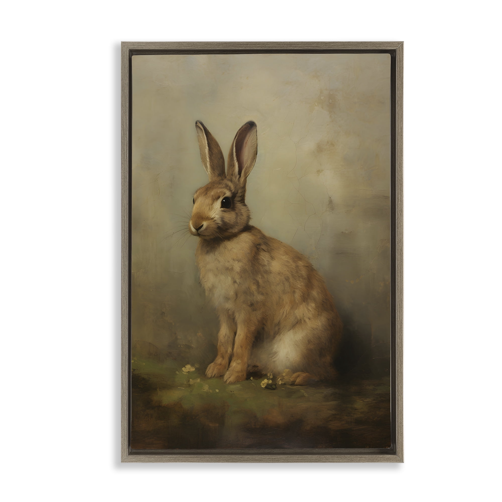 Stupell Industries Brown Bunny Portrait Animals & Insects Painting Brown Floater Framed Canvas Art Print Wall Art, 17 x 25