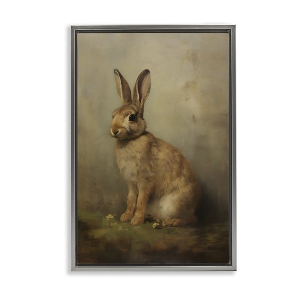 Stupell Industries Brown Bunny Portrait Animals & Insects Painting Gray Floater Framed Canvas Art Print Wall Art, 21 x 31