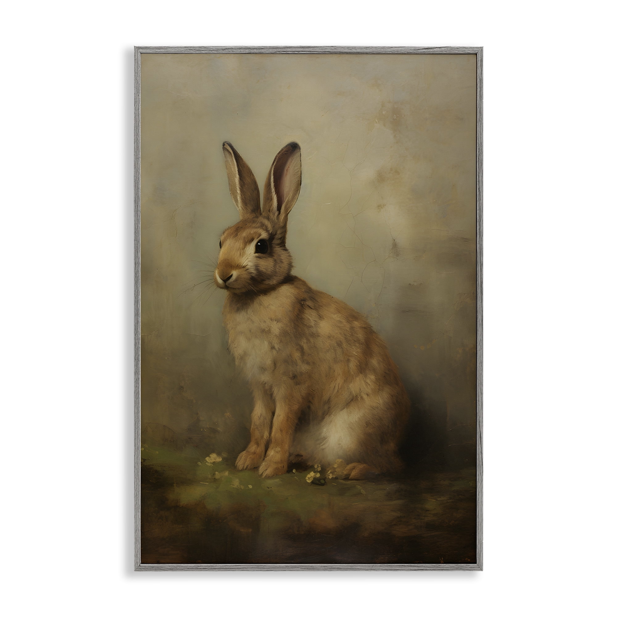 Stupell Industries Brown Bunny Portrait Animals & Insects Painting Gray Framed Art Print Wall Art, 12 x 18