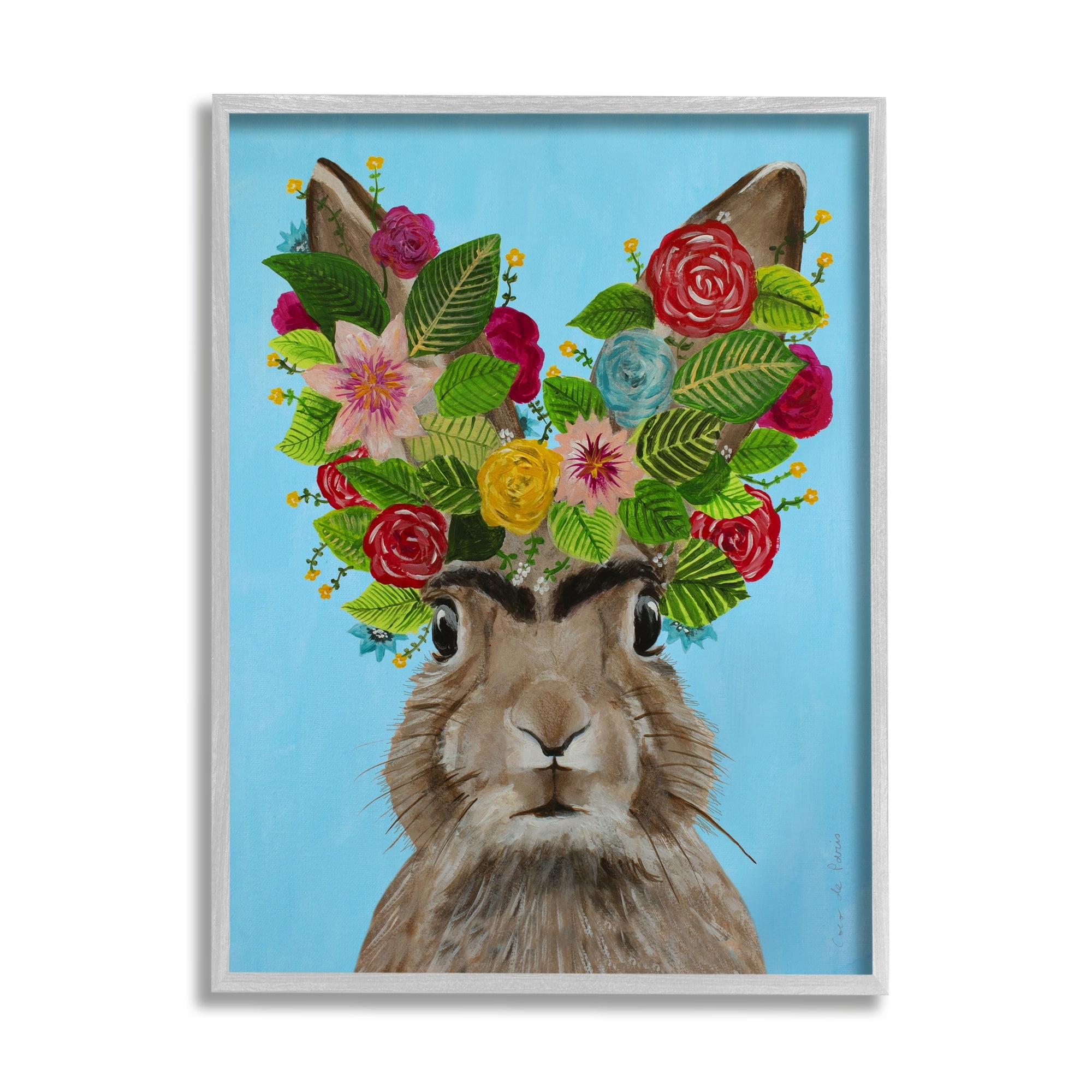 Stupell Industries Brown Bunny Rabbit Ears Flower Bouquet Bold Portrait, 16 x 20, Design by Coco de Paris