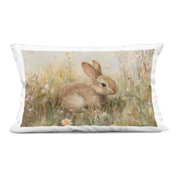 Stupell Industries Brown Bunny in Flower Meadow Decorative Printed Throw Pillow, design by Petal Prints Design