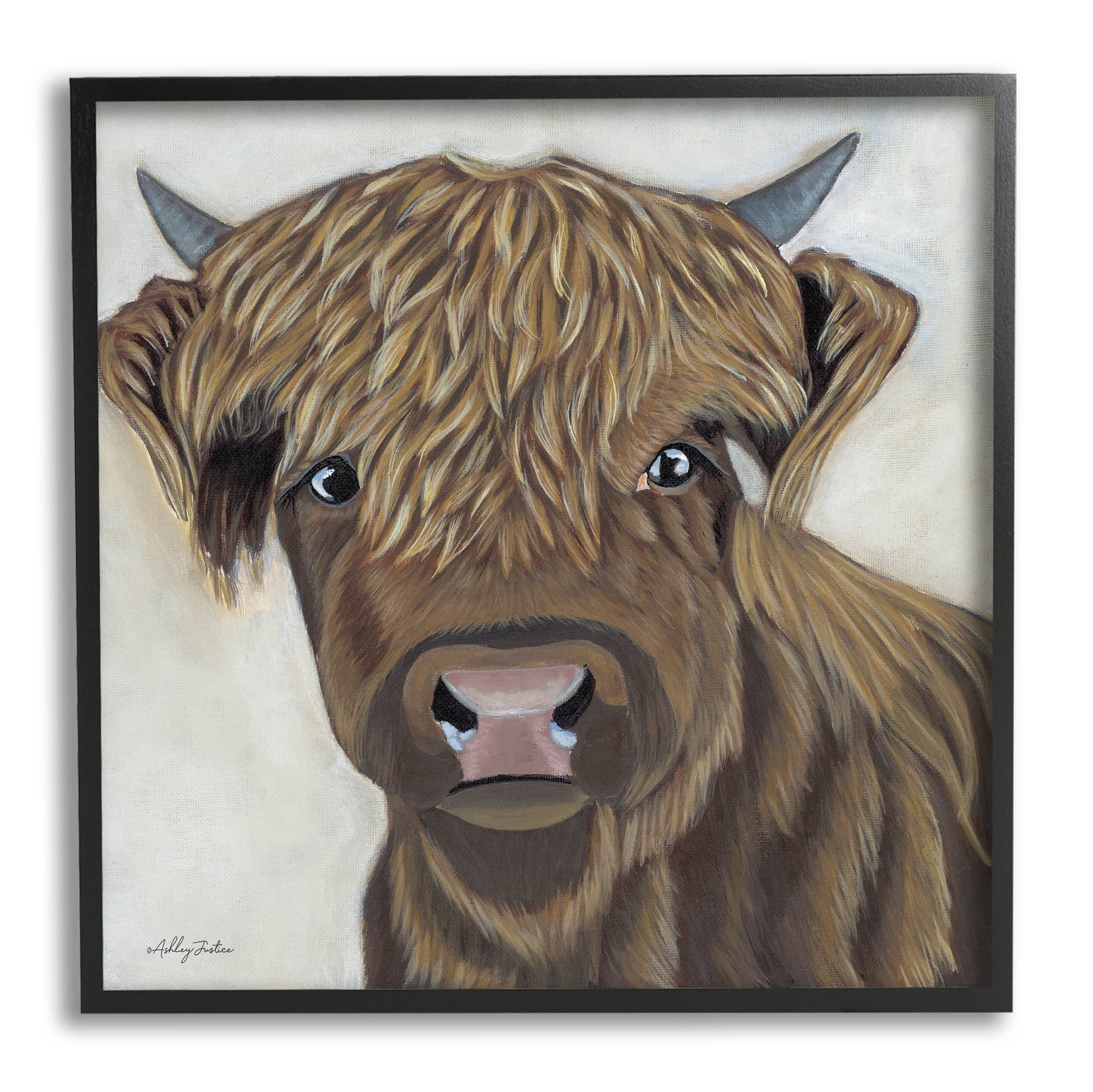 Stupell Industries Brown Cattle Farm Animal Portrait Painting Black Framed Art Print Wall Art, Design by Ashley Justice
