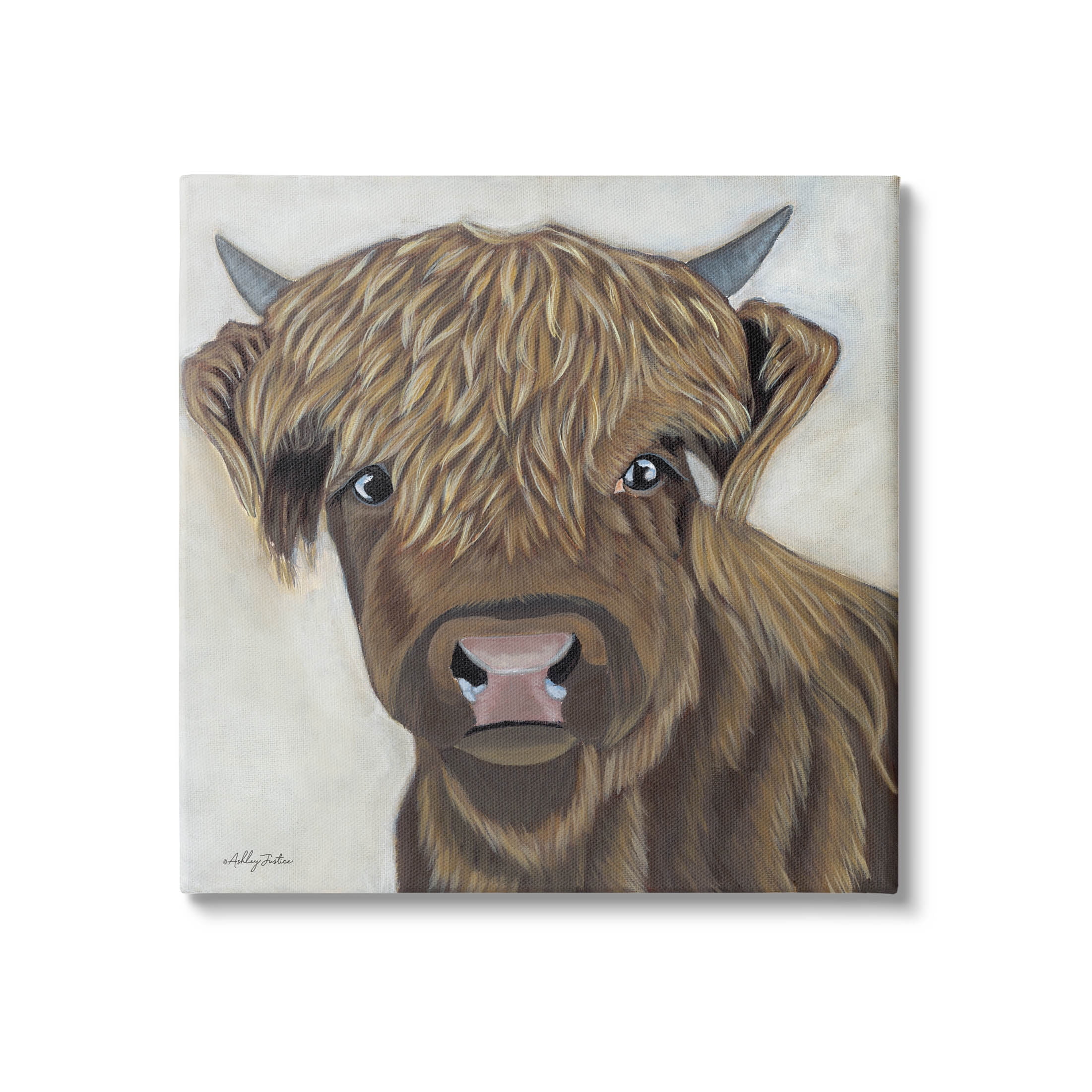 Stupell Industries Brown Cattle Farm Animal Portrait Painting Gallery Wrapped Canvas Print Wall Art, Design by Ashley Justice