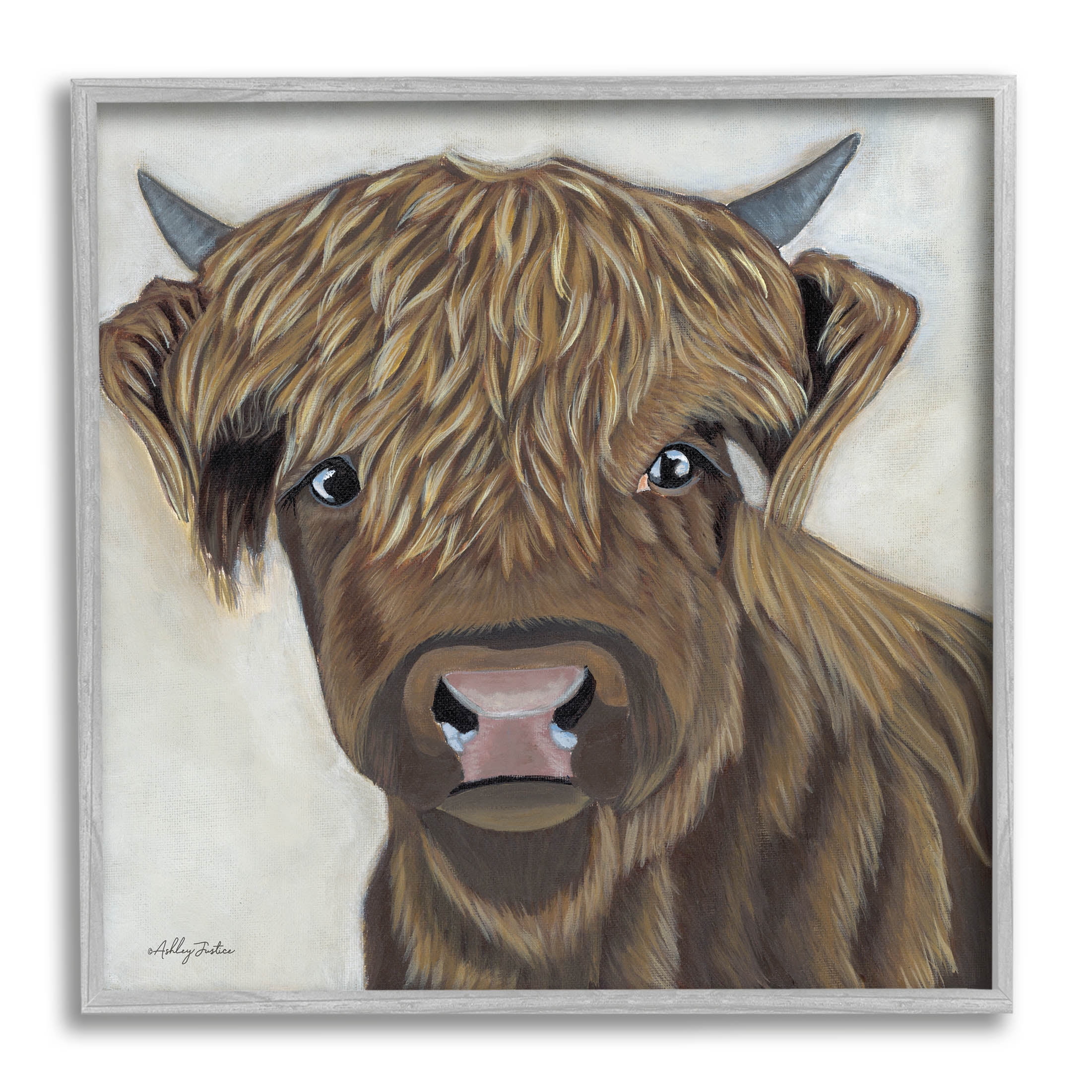 Stupell Industries Brown Cattle Farm Animal Portrait Painting Gray Framed Art Print Wall Art, Design by Ashley Justice