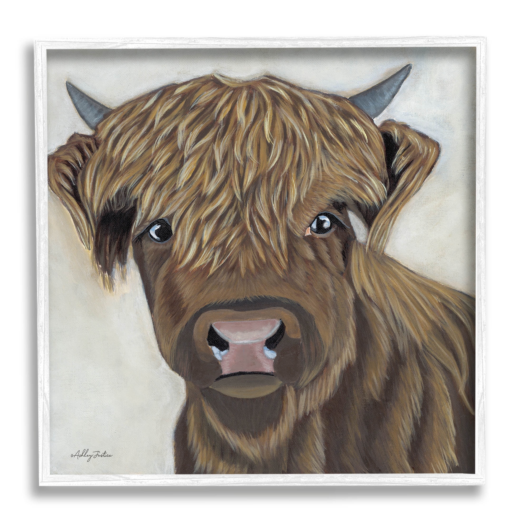 Stupell Industries Brown Cattle Farm Animal Portrait Painting White Framed Art Print Wall Art, Design by Ashley Justice