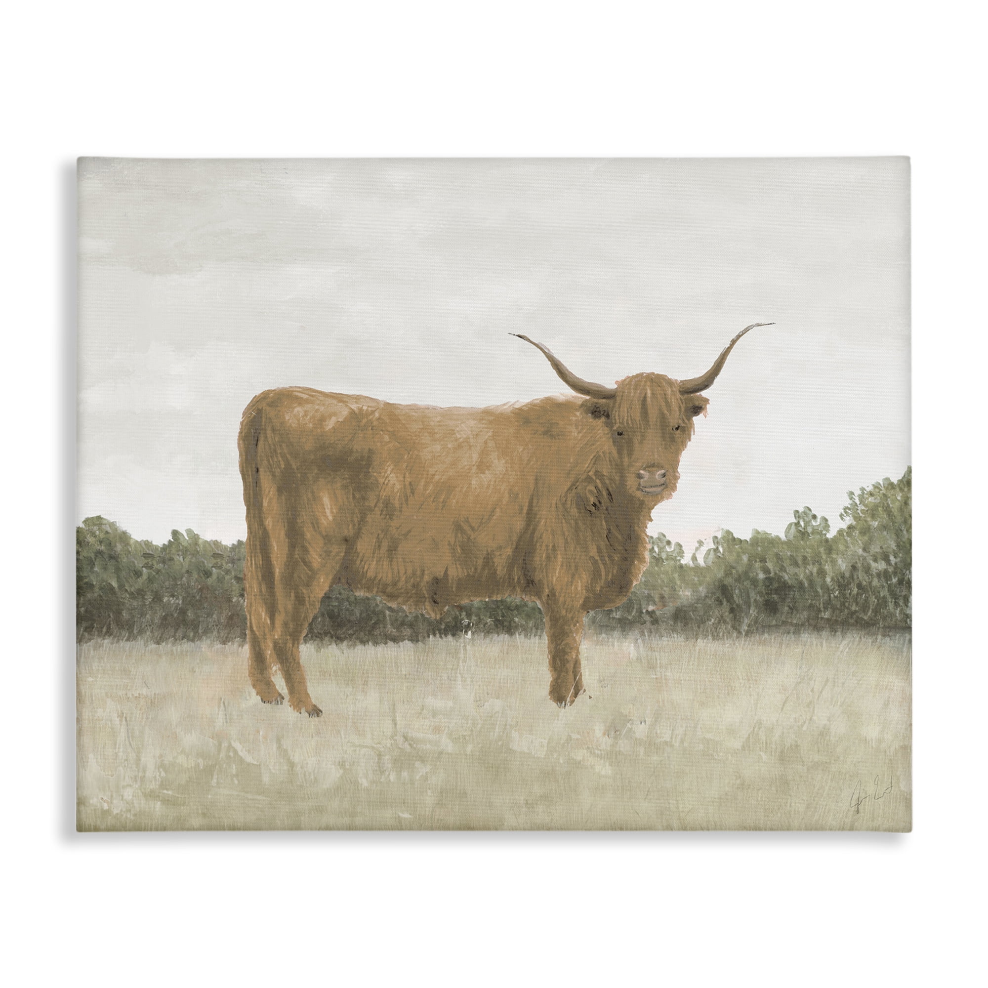 Stupell Industries Brown Cattle Gazing Animals & Insects Painting Gallery Wrapped Canvas Art Print Wall Art, 40 x 30