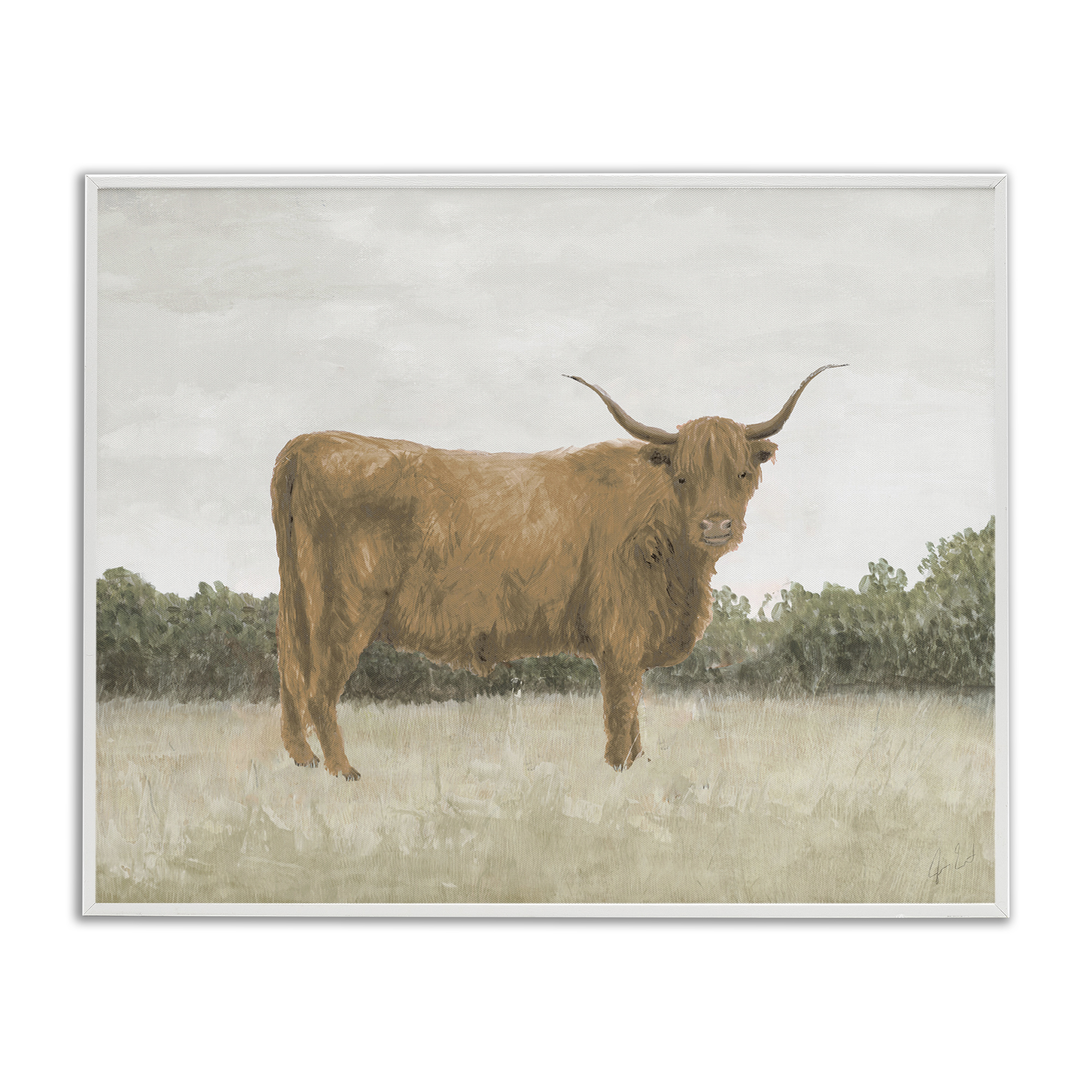 Stupell Industries Brown Cattle Gazing Animals & Insects Painting White Framed Art Print Wall Art, 14 x 11