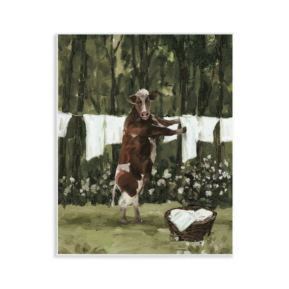 Stupell Industries Brown Cow Doing Laundry Bath & Laundry Painting Unframed Art Print Wall Art, 11 x 14