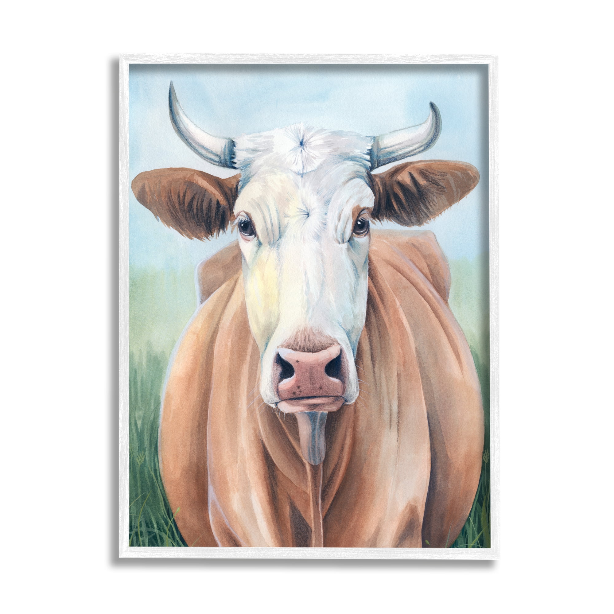 Stupell Industries Brown Cow Gazing Portrait Animals & Insects Painting White Framed Art Print Wall Art, 24 x 30