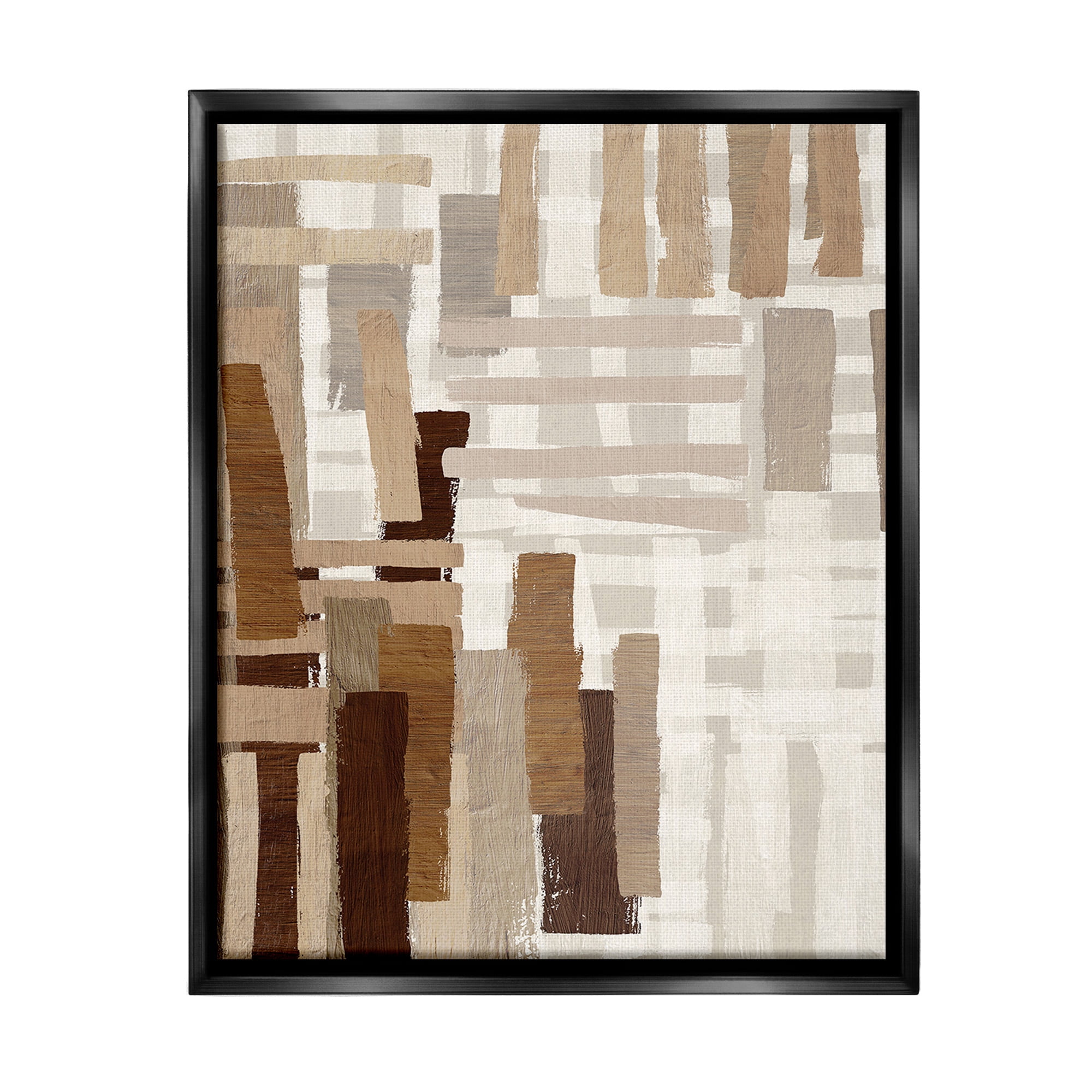 Stupell Industries Brown Crosshatched Pattern Abstract Painting Black Floater Framed Canvas Art Print Wall Art, 25 x 31