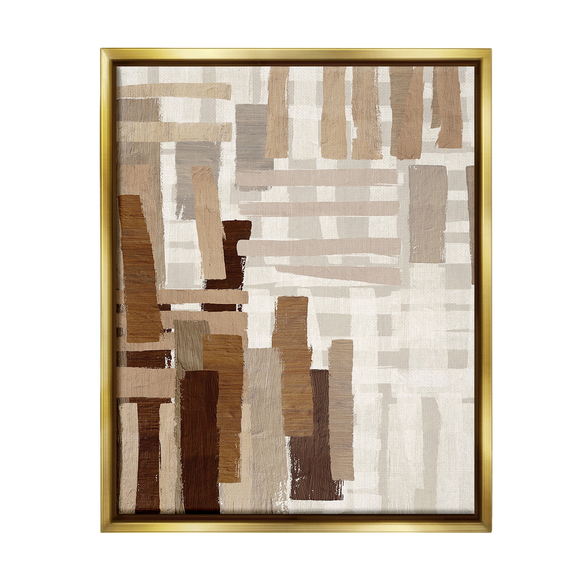 Stupell Industries Brown Crosshatched Pattern Abstract Painting Gold Floater Framed Canvas Art Print Wall Art, 25 x 31