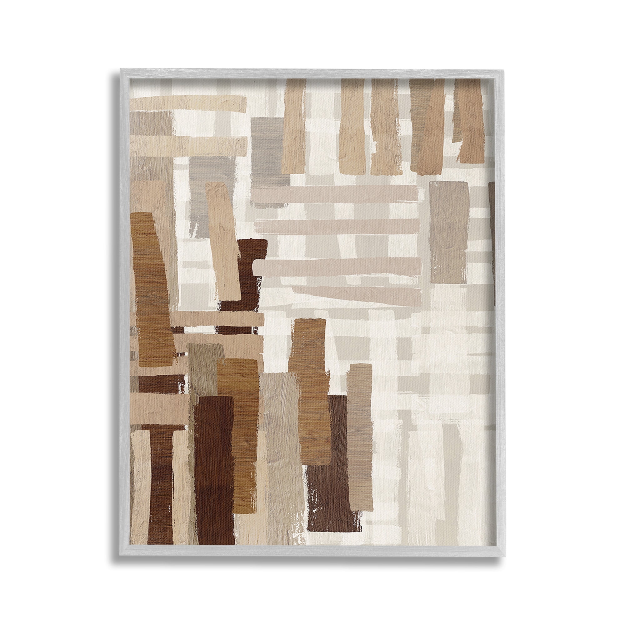 Stupell Industries Brown Crosshatched Pattern Abstract Painting Gray Framed Art Print Wall Art, 16 x 20