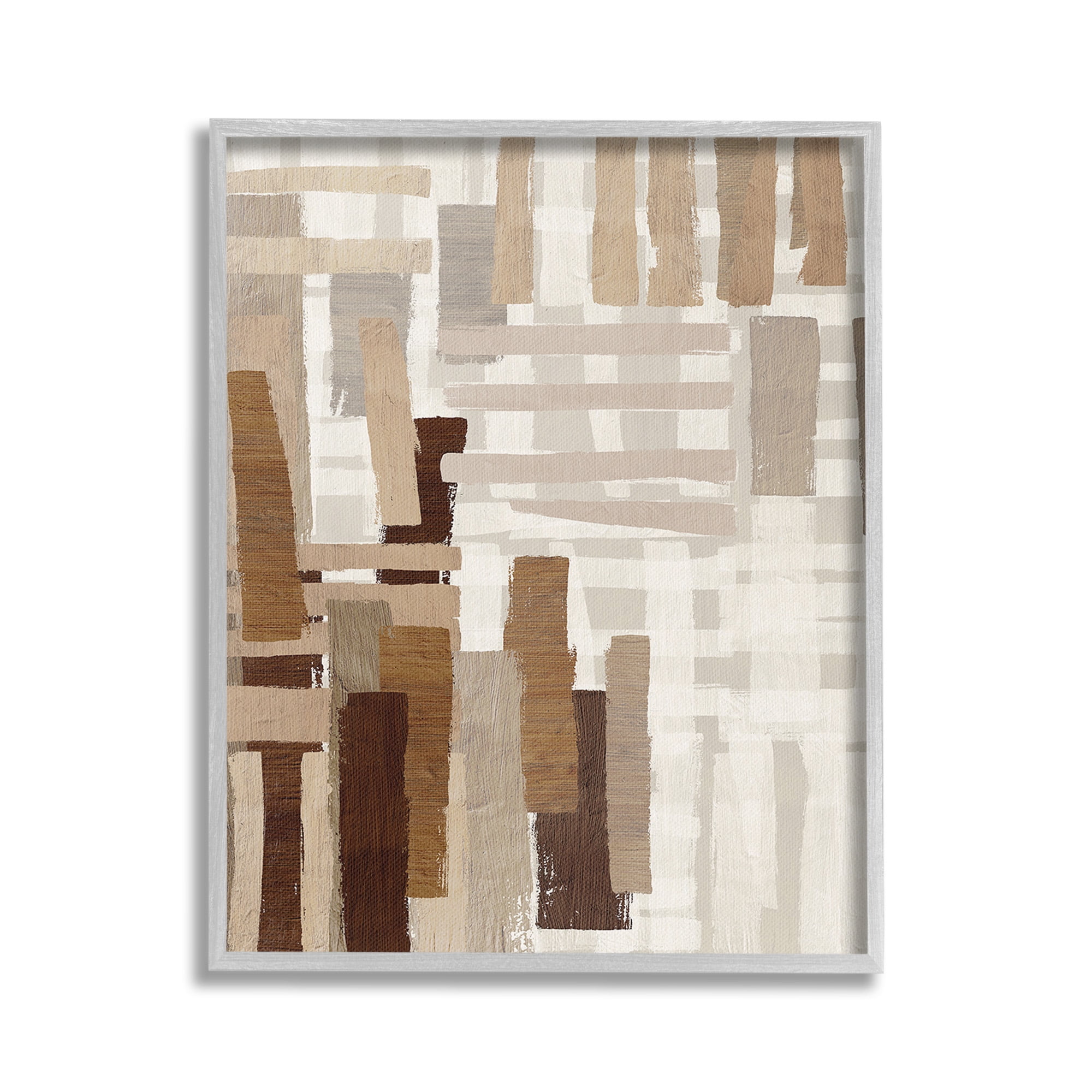 Stupell Industries Brown Crosshatched Pattern Abstract Painting Gray Framed Art Print Wall Art, 24 x 30