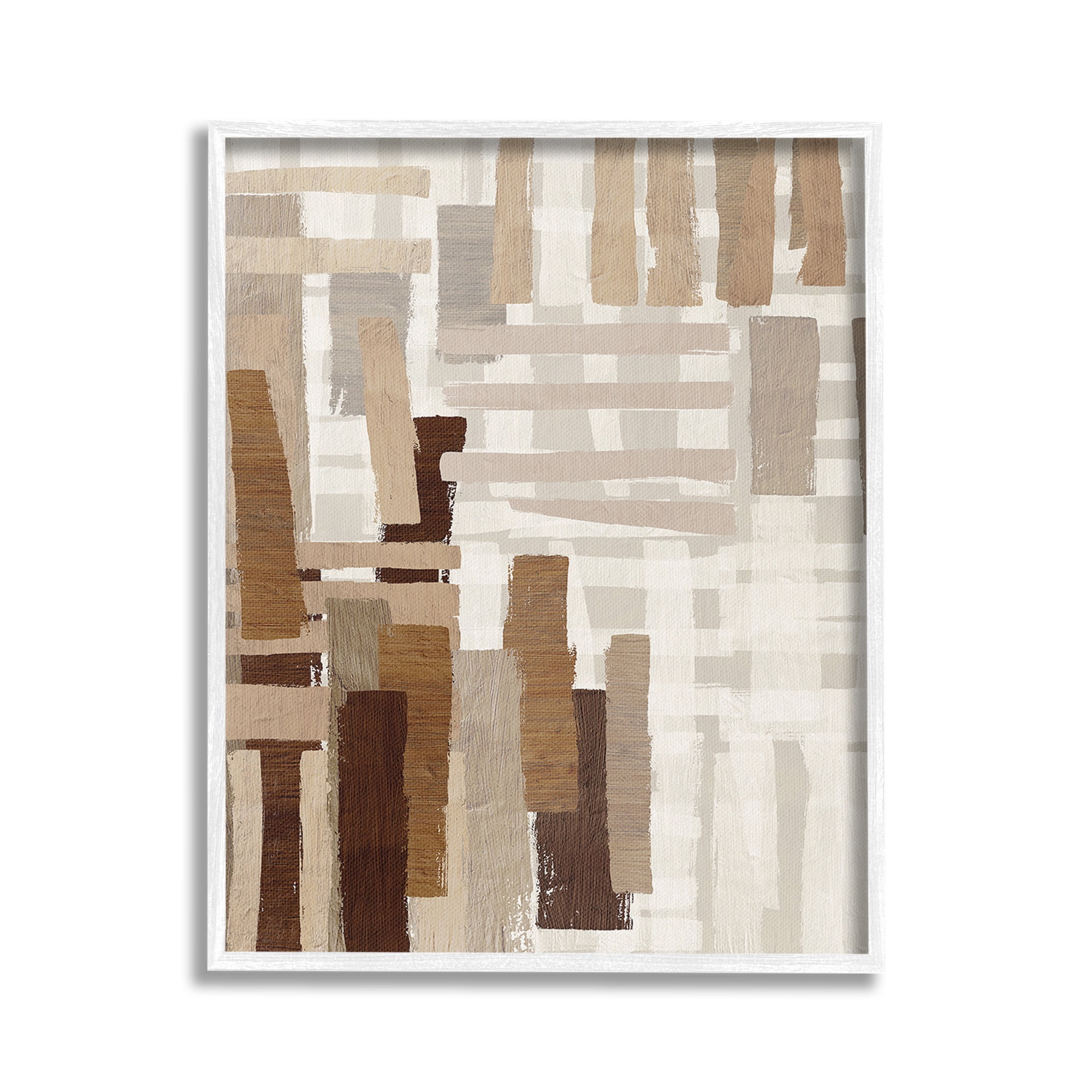 Stupell Industries Brown Crosshatched Pattern Abstract Painting White Framed Art Print Wall Art, 16 x 20