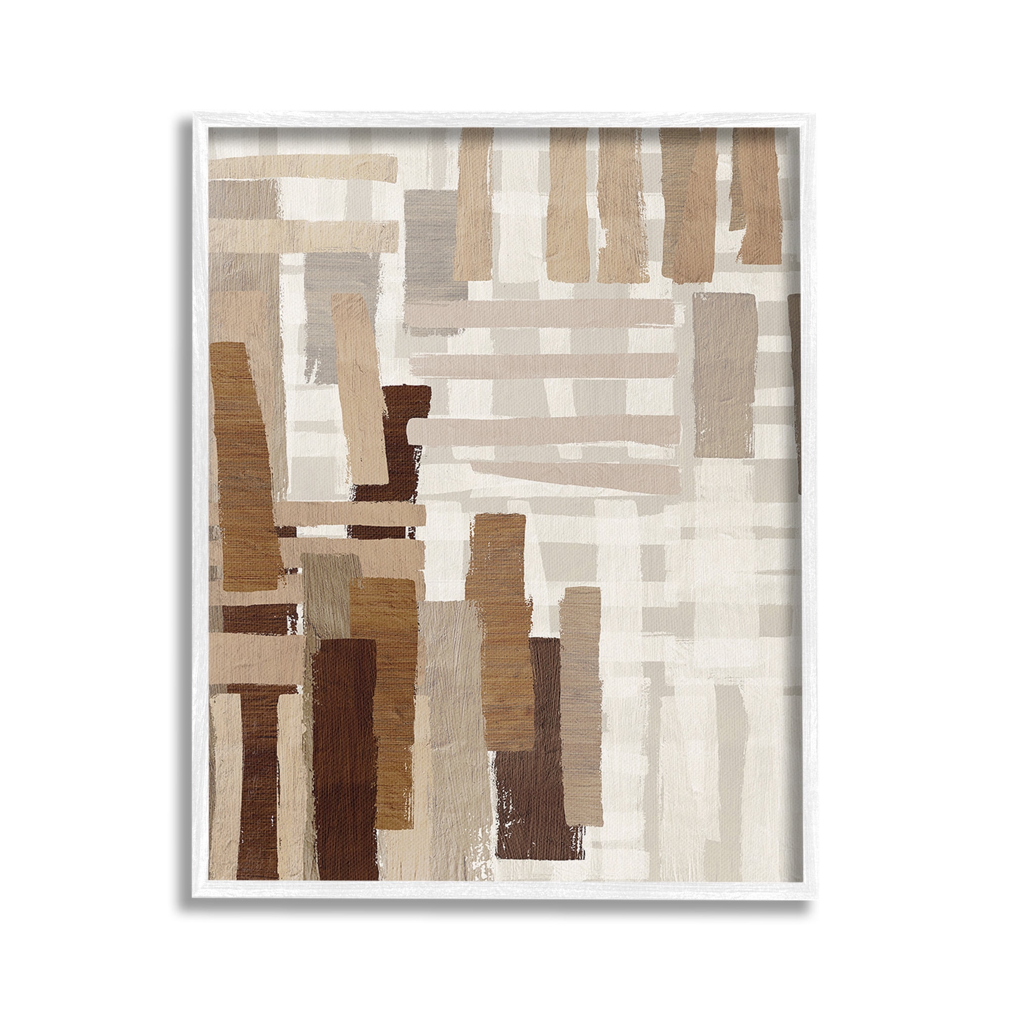 Stupell Industries Brown Crosshatched Pattern Abstract Painting White Framed Art Print Wall Art, 24 x 30
