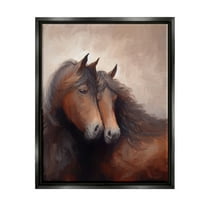 Stupell Industries Brown Cuddling Stallions Animals & Insects Painting Black Floater Framed Canvas Art Print Wall Art, 17 x 21