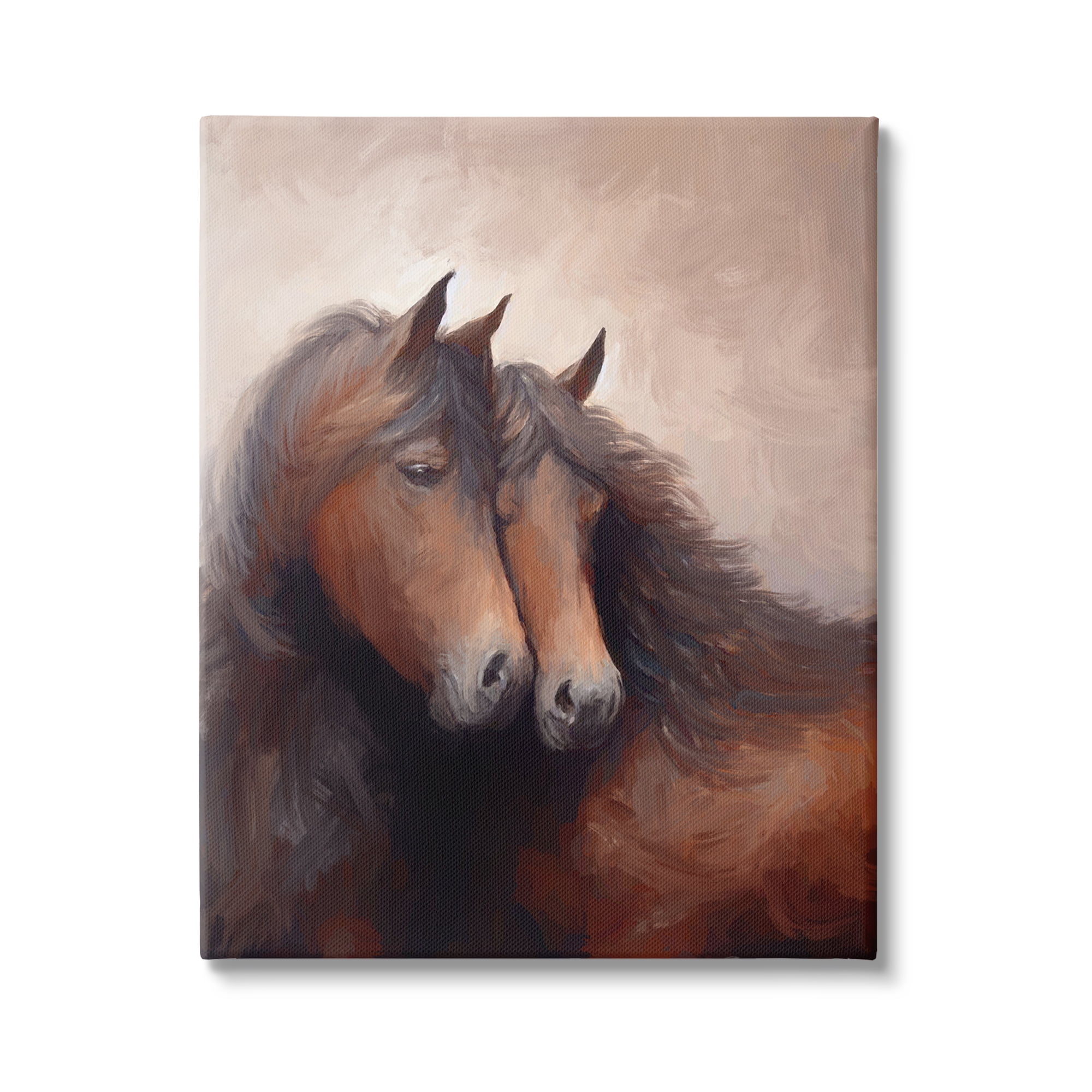 Stupell Industries Brown Cuddling Stallions Animals & Insects Painting Gallery Wrapped Canvas Art Print Wall Art, 24 x 30