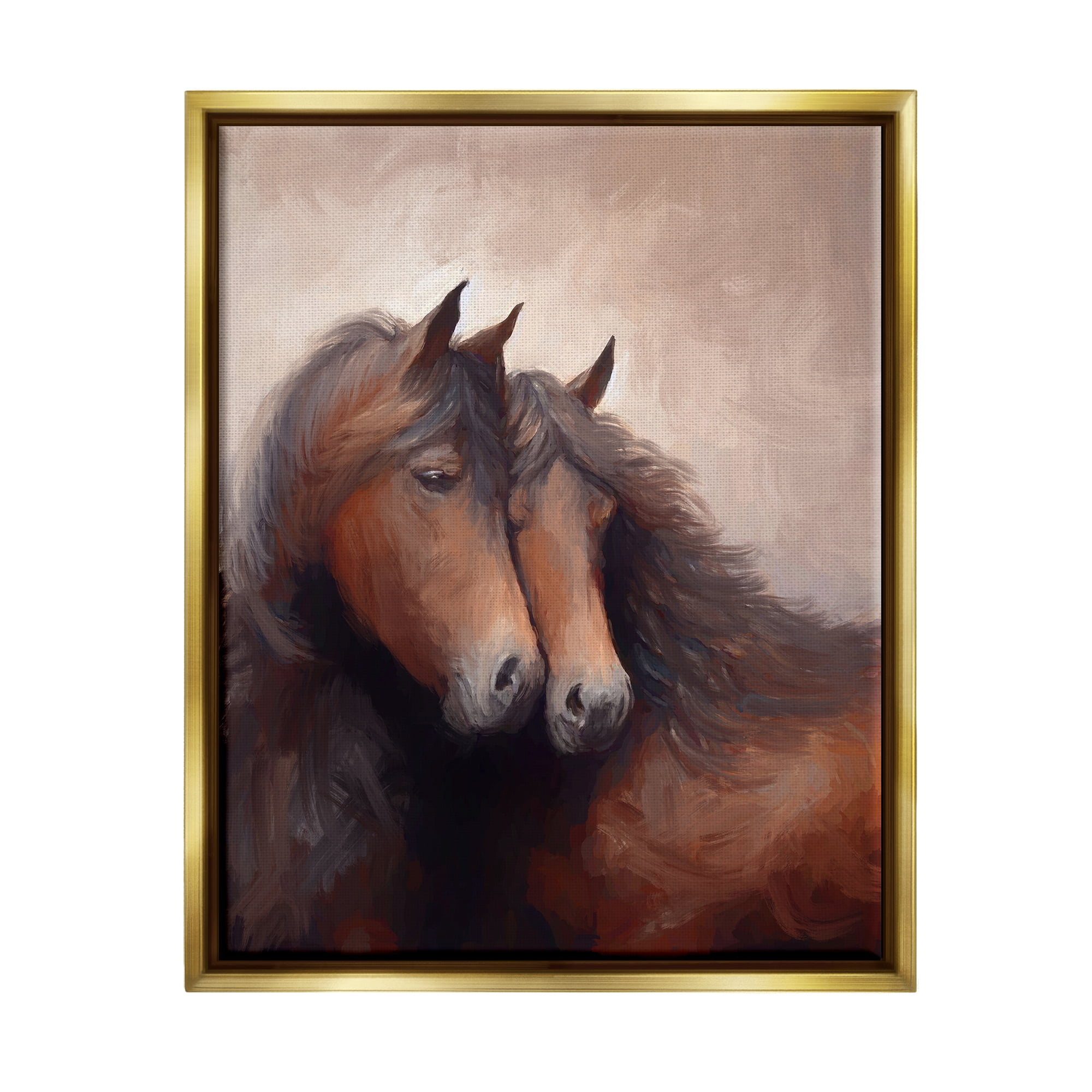 Stupell Industries Brown Cuddling Stallions Animals & Insects Painting Gold Floater Framed Canvas Art Print Wall Art, 25 x 31