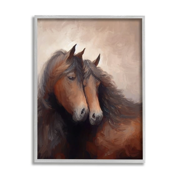 Stupell Industries Brown Cuddling Stallions Animals & Insects Painting Gray Framed Art Print Wall Art, 16 x 20