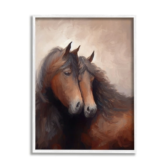 Stupell Industries Brown Cuddling Stallions Animals & Insects Painting White Framed Art Print Wall Art, 16 x 20