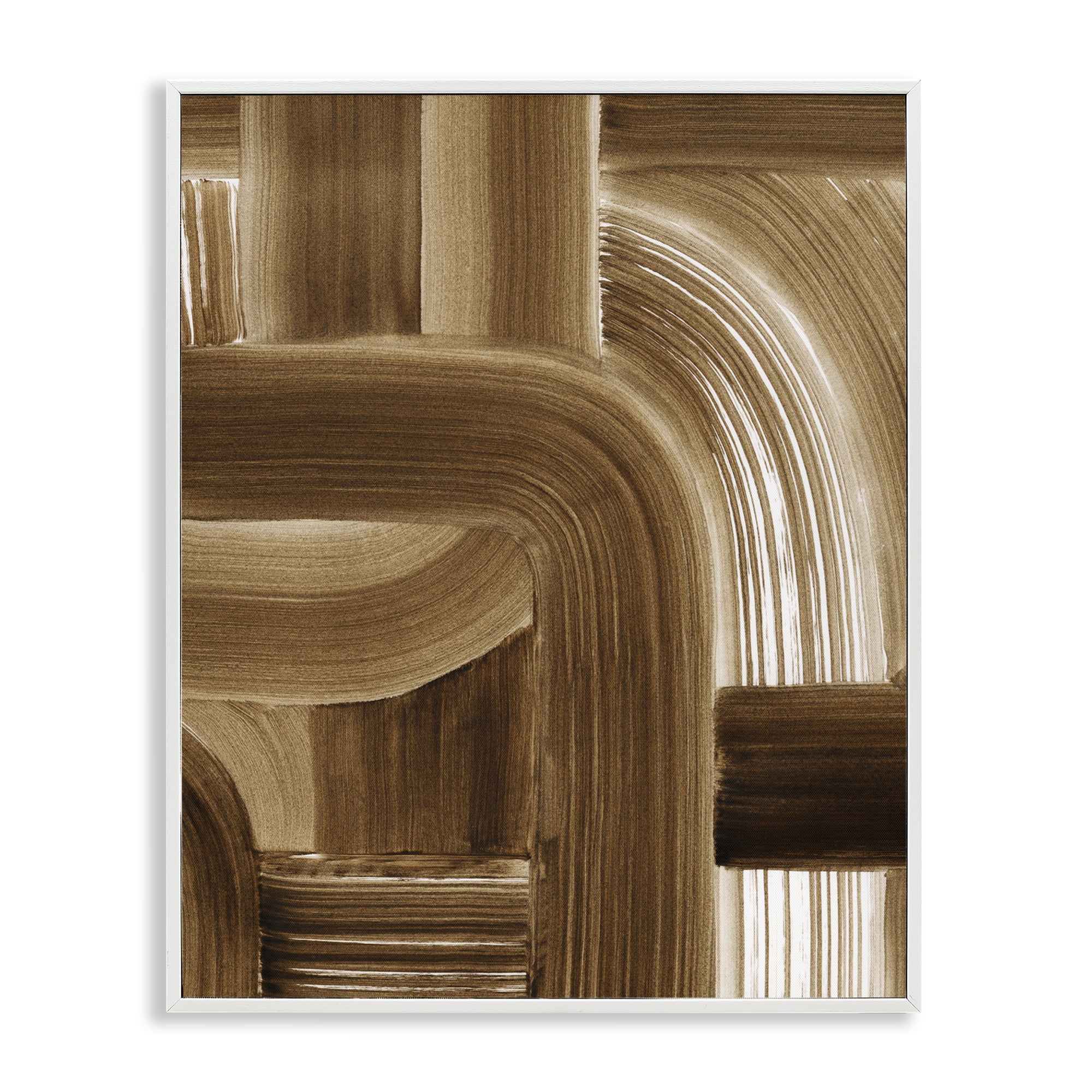 Stupell Industries Brown Curved Paint Strokes Abstract Painting White Framed Art Print Wall Art, 24 x 30