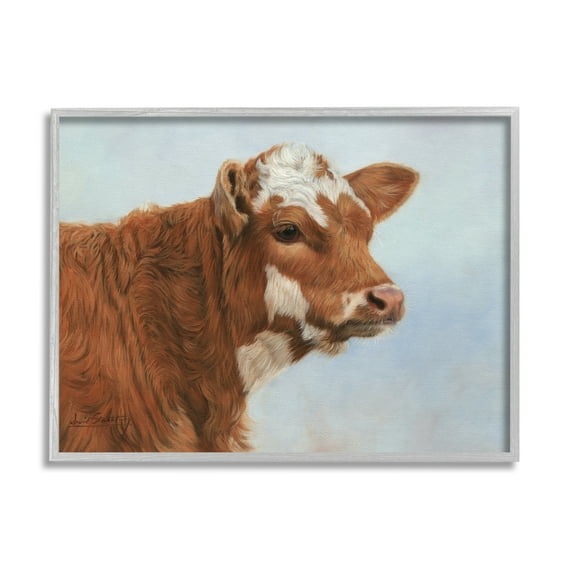 Stupell Industries Brown Dairy Cow Detailed Farm Animal Painting Painting Gray Framed Art Print Wall Art, Design by David Stribbling
