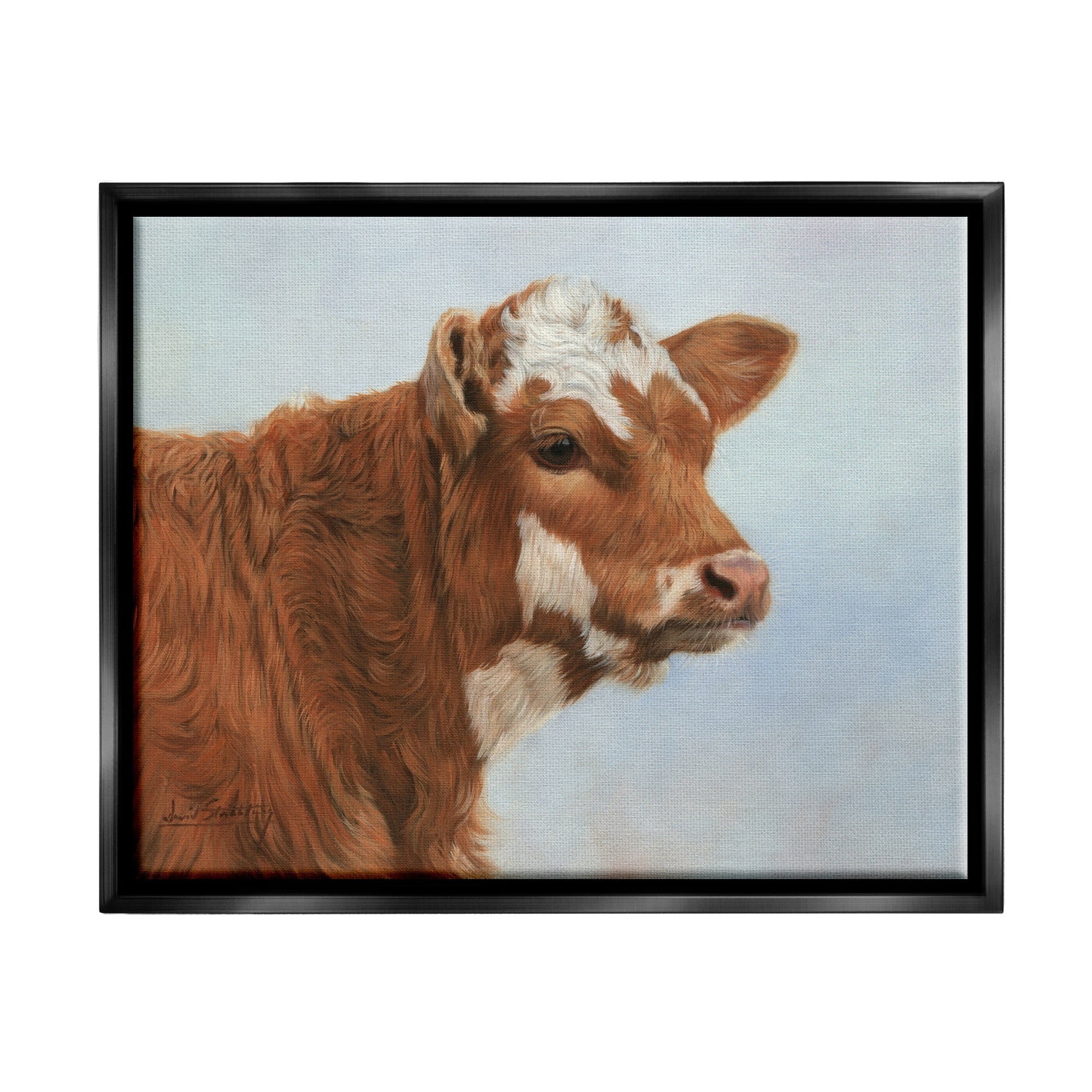 Stupell Industries Brown Dairy Cow Detailed Farm Animal Painting Painting Jet Black Floating Framed Canvas Print Wall Art, Design by David Stribbling