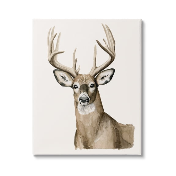 Stupell Industries Brown Deer Gazing Antlers Watercolor Style Portrait Painting Gallery Wrapped Canvas Print Wall Art, Design by Grace Popp