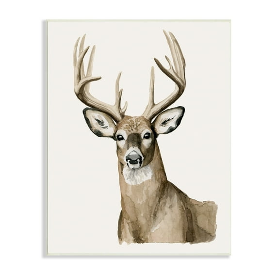 Stupell Industries Brown Deer Gazing Antlers Watercolor Style Portrait Painting Unframed Art Print Wall Art, Design by Grace Popp