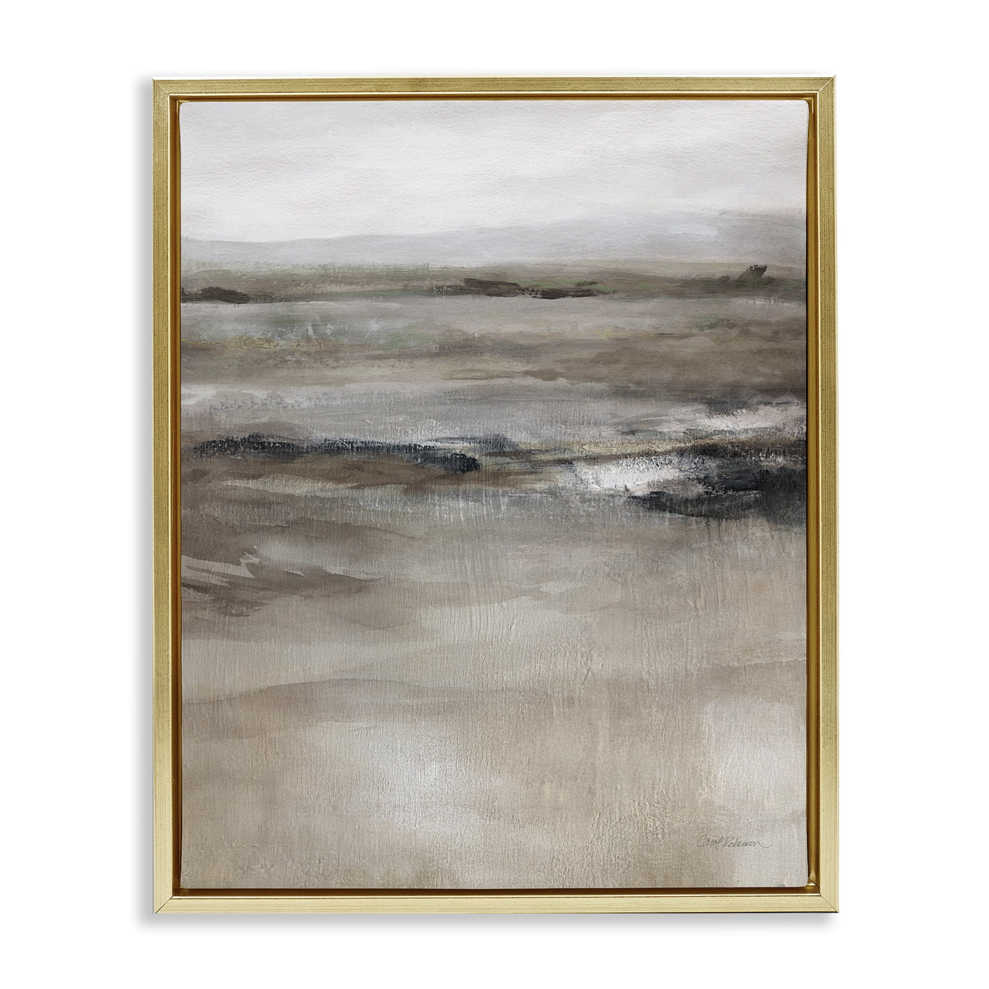 Stupell Industries Brown Desert Abstraction Abstract Painting Gold Floater Framed Canvas Art Print Wall Art, 17 x 21