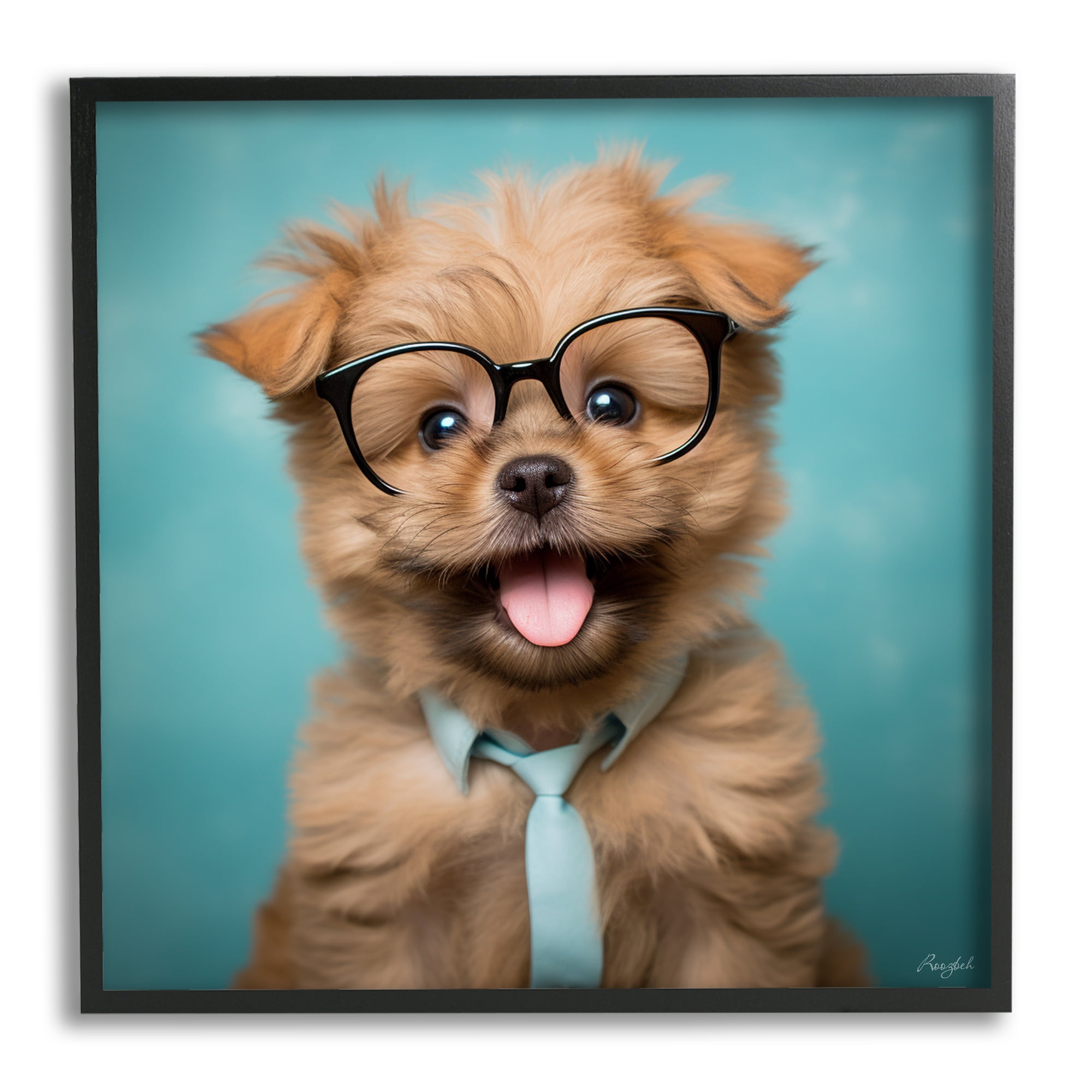 Stupell Industries Brown Dog Portrait Animals & Insects Painting Black Framed Art Print Wall Art, 17 x 17