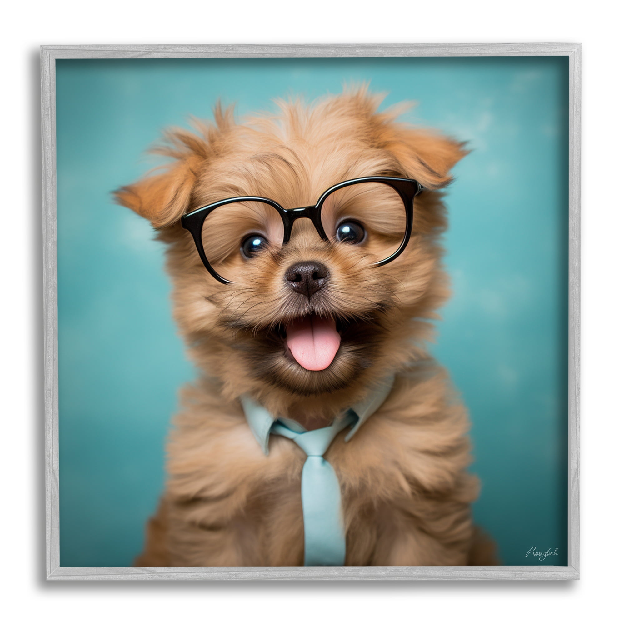 Stupell Industries Brown Dog Portrait Animals & Insects Painting Gray Framed Art Print Wall Art, 24 x 24