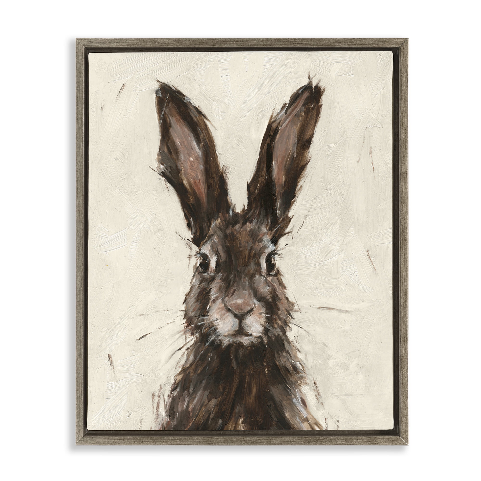 Stupell Industries Brown European Rabbit Hare Portrait Animals & Insects Painting Brown Floater Framed Canvas Art Print Wall Art, 25 x 31