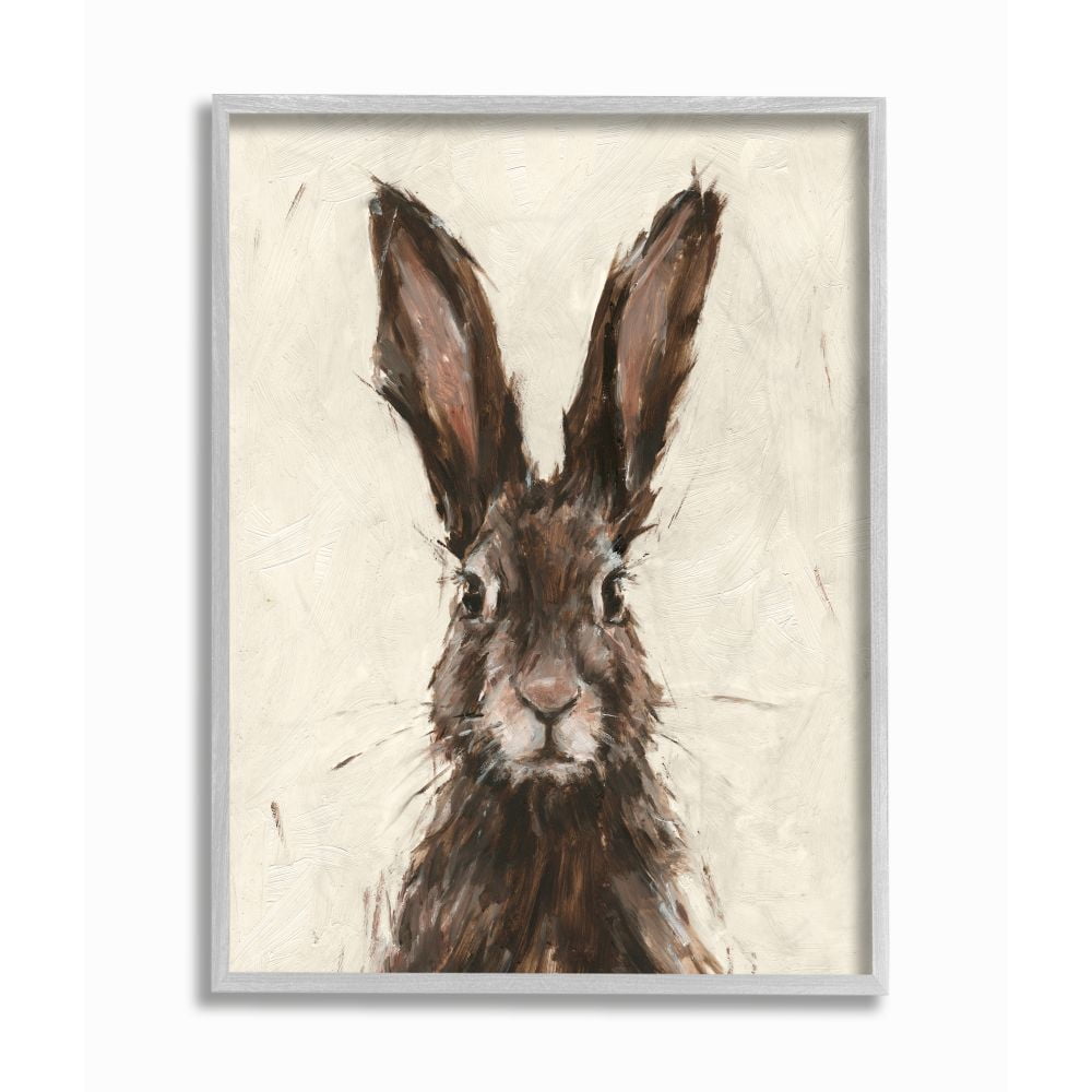 Stupell Industries Brown European Rabbit Hare Portrait Painting Framed Wall Art Design by Ethan Harper, 16" x 20", Gray Framed