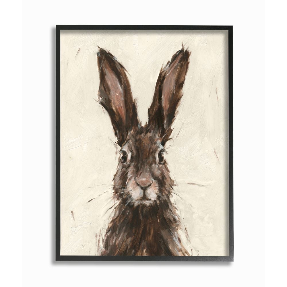 Stupell Industries Brown European Rabbit Hare Portrait Painting Framed Wall Art Design by Ethan Harper, 24" x 30", Black Framed