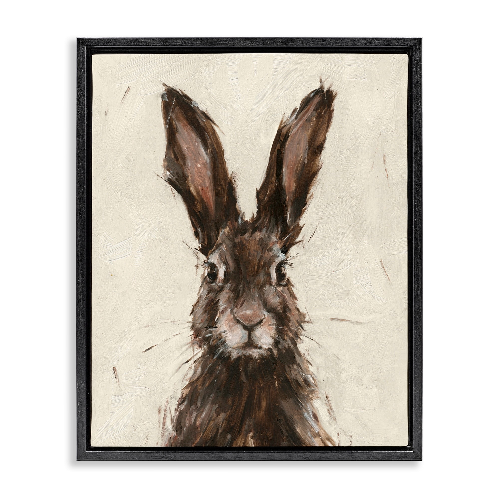 Stupell Industries Brown European Rabbit Hare Portrait Painting Jet Black Framed Floating Canvas Wall Art, 16x20, by Ethan Harper