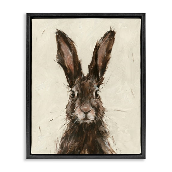 Stupell Industries Brown European Rabbit Hare Portrait Painting Jet Black Framed Floating Canvas Wall Art, 16x20, by Ethan Harper