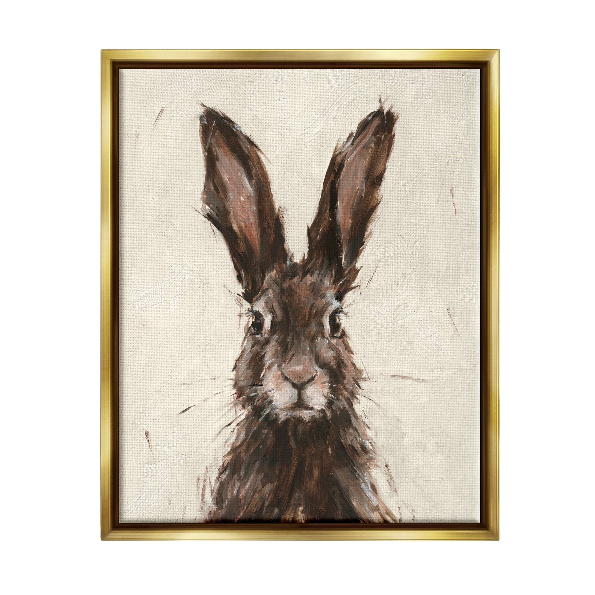 Stupell Industries Brown European Rabbit Hare Portrait Painting Metallic Gold Framed Floating Canvas Wall Art, 24x30, by Ethan Harper