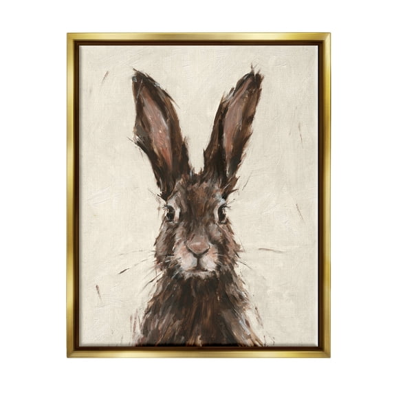 Stupell Industries Brown European Rabbit Hare Portrait Painting Metallic Gold Framed Floating Canvas Wall Art, 24x30, by Ethan Harper