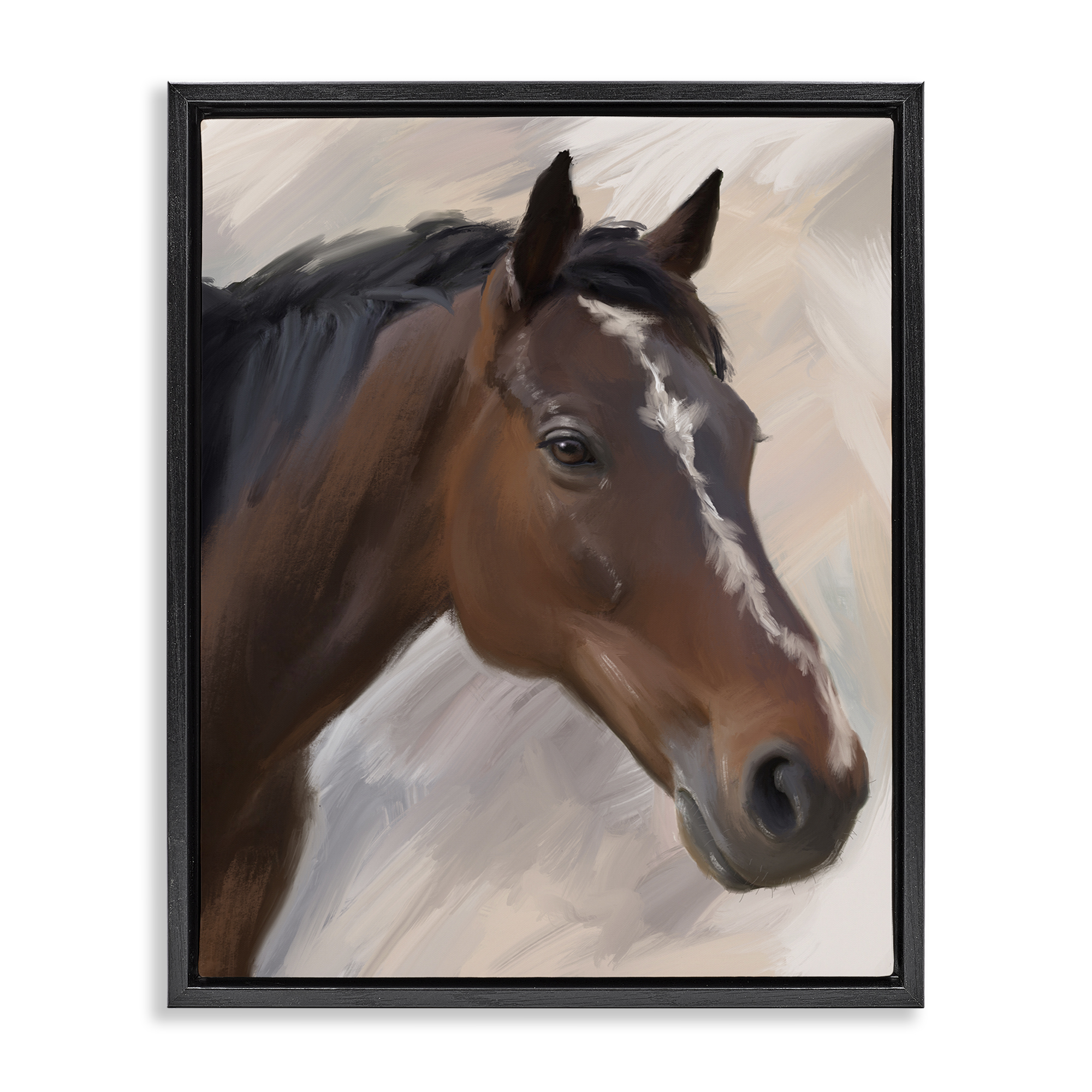 Stupell Industries Brown Farm Horse Animals Painting Black Floater Framed Canvas Art Print Wall Art, 17 x 21